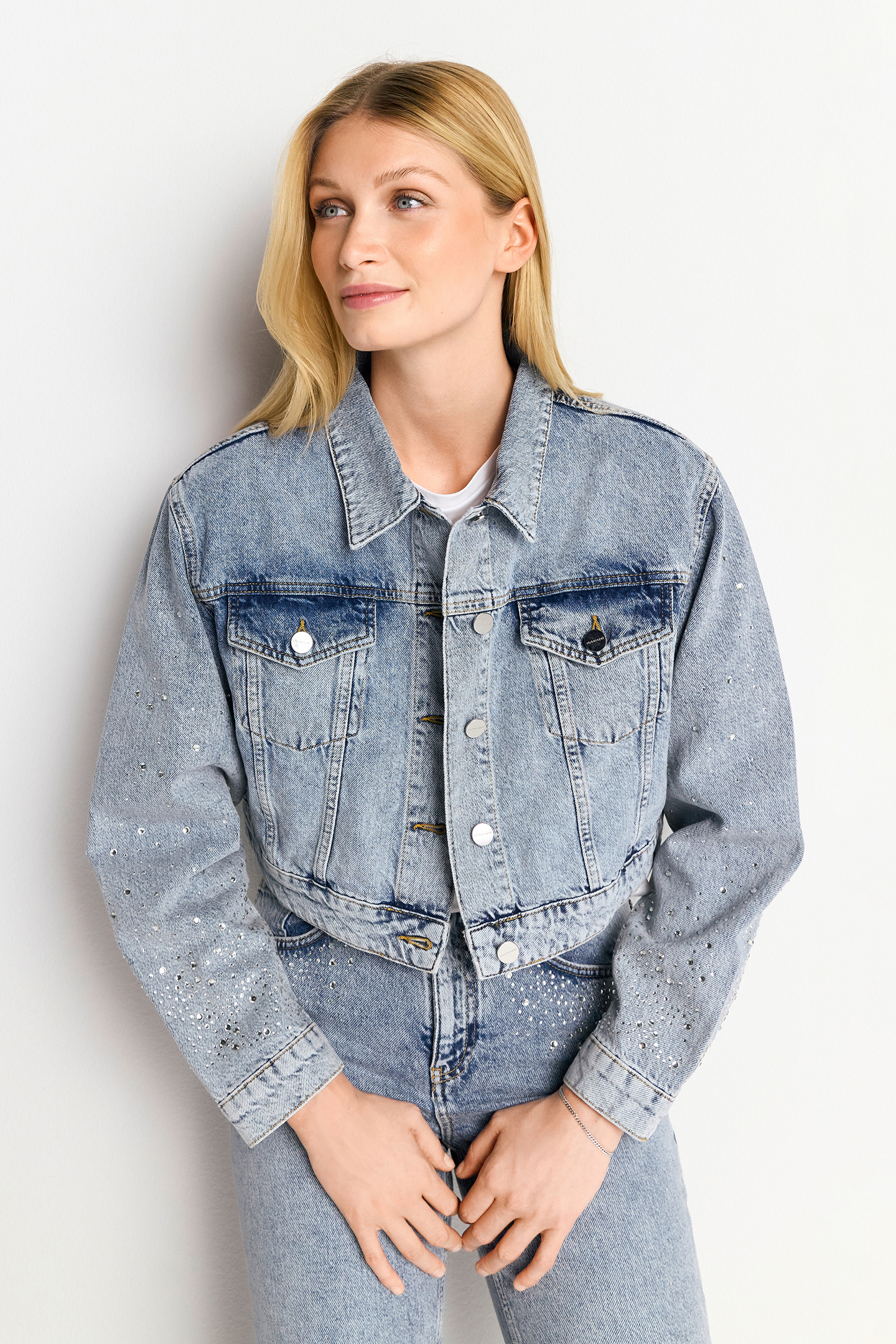 RHINESTONE DENIM JACKET ORGANIC DENIM BLUE 1