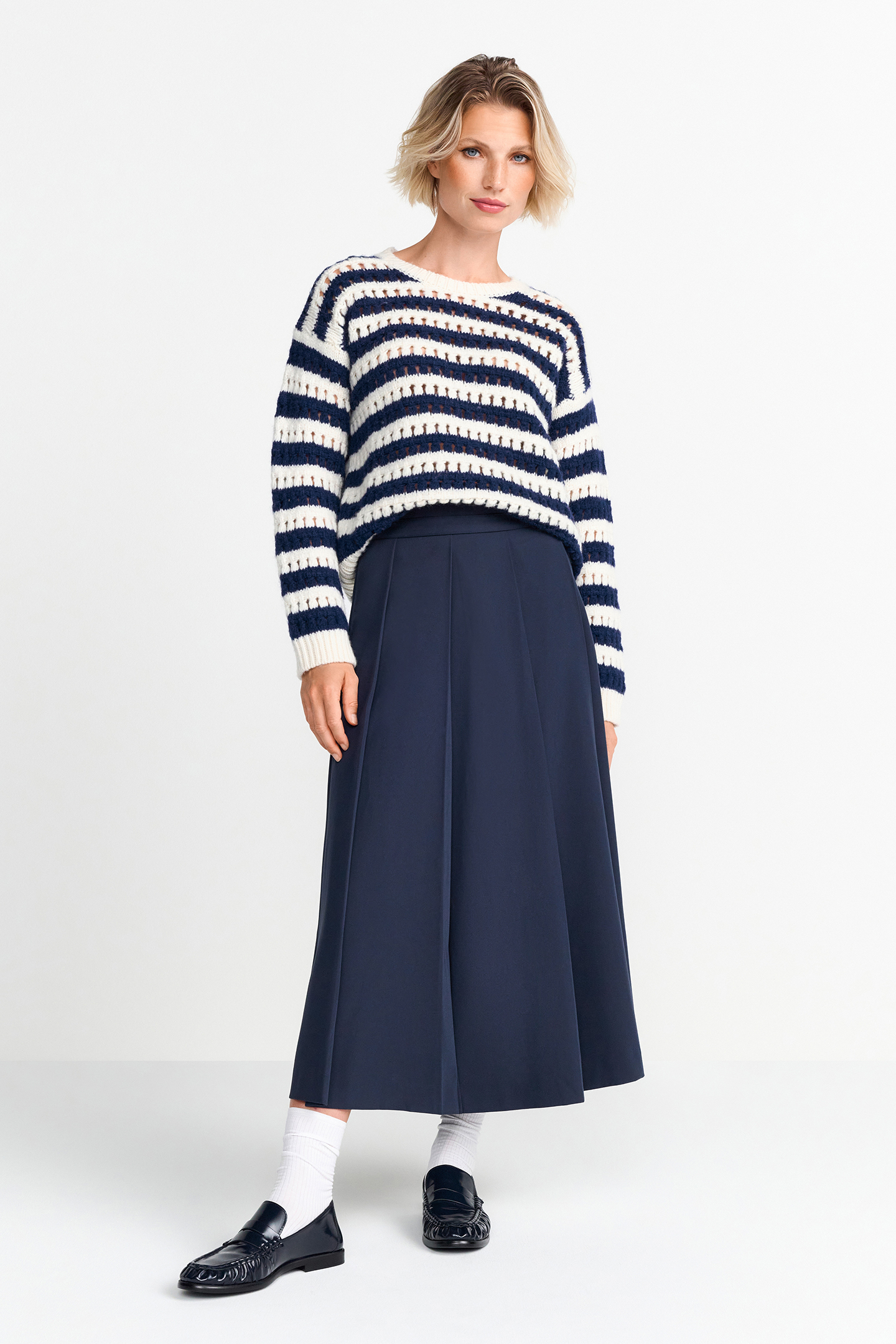 STRIPED AJOUR CREW NECK MIDNIGHT BLUE 2