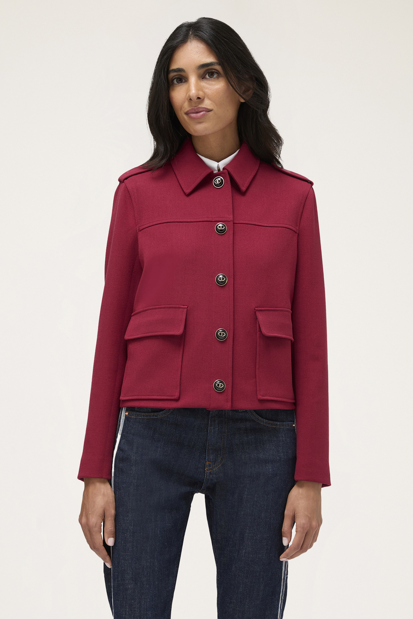 SINGLE-BREASTED JACKET WITH EPAULETTES BORDEAUX 1