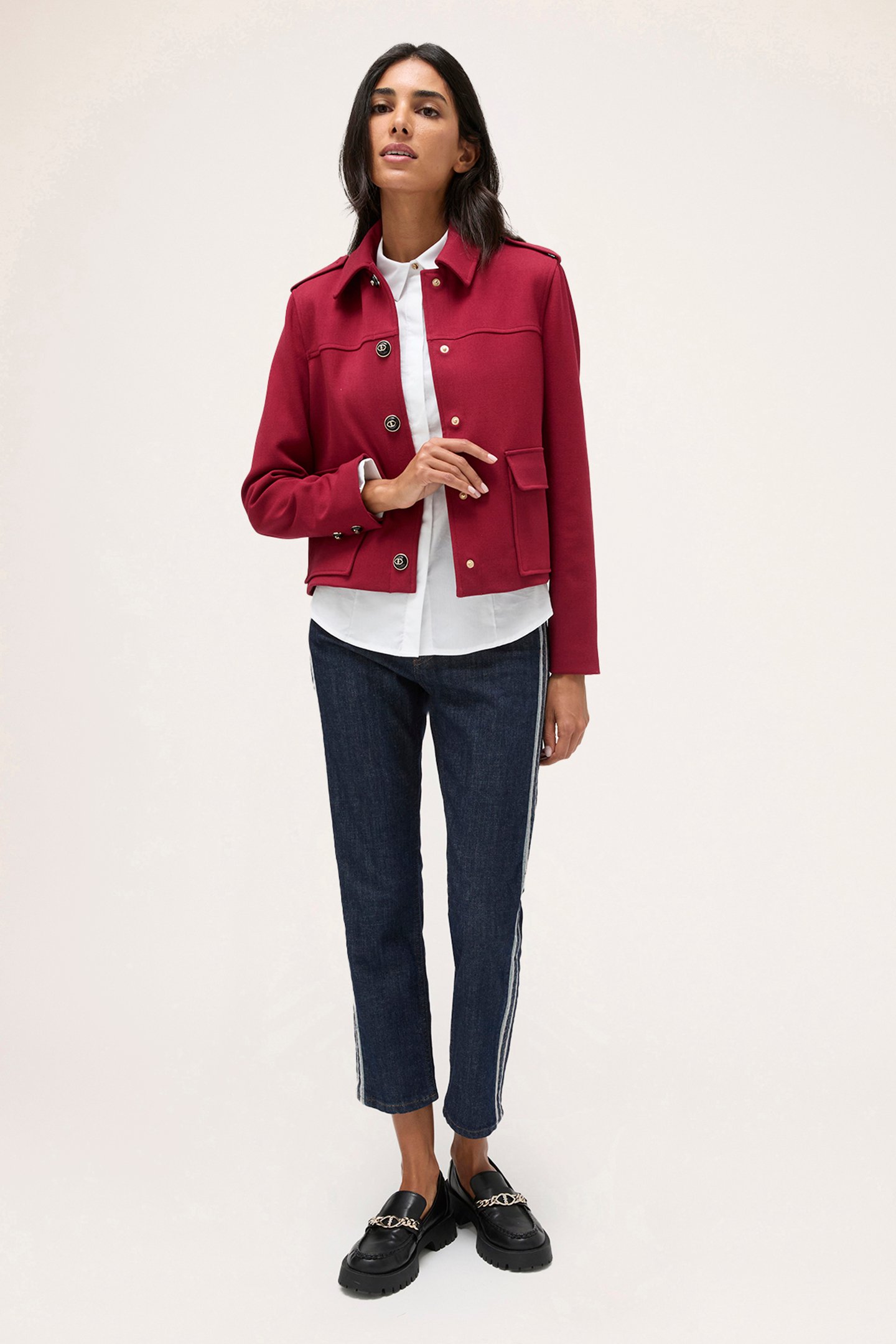 SINGLE-BREASTED JACKET WITH EPAULETTES BORDEAUX 3