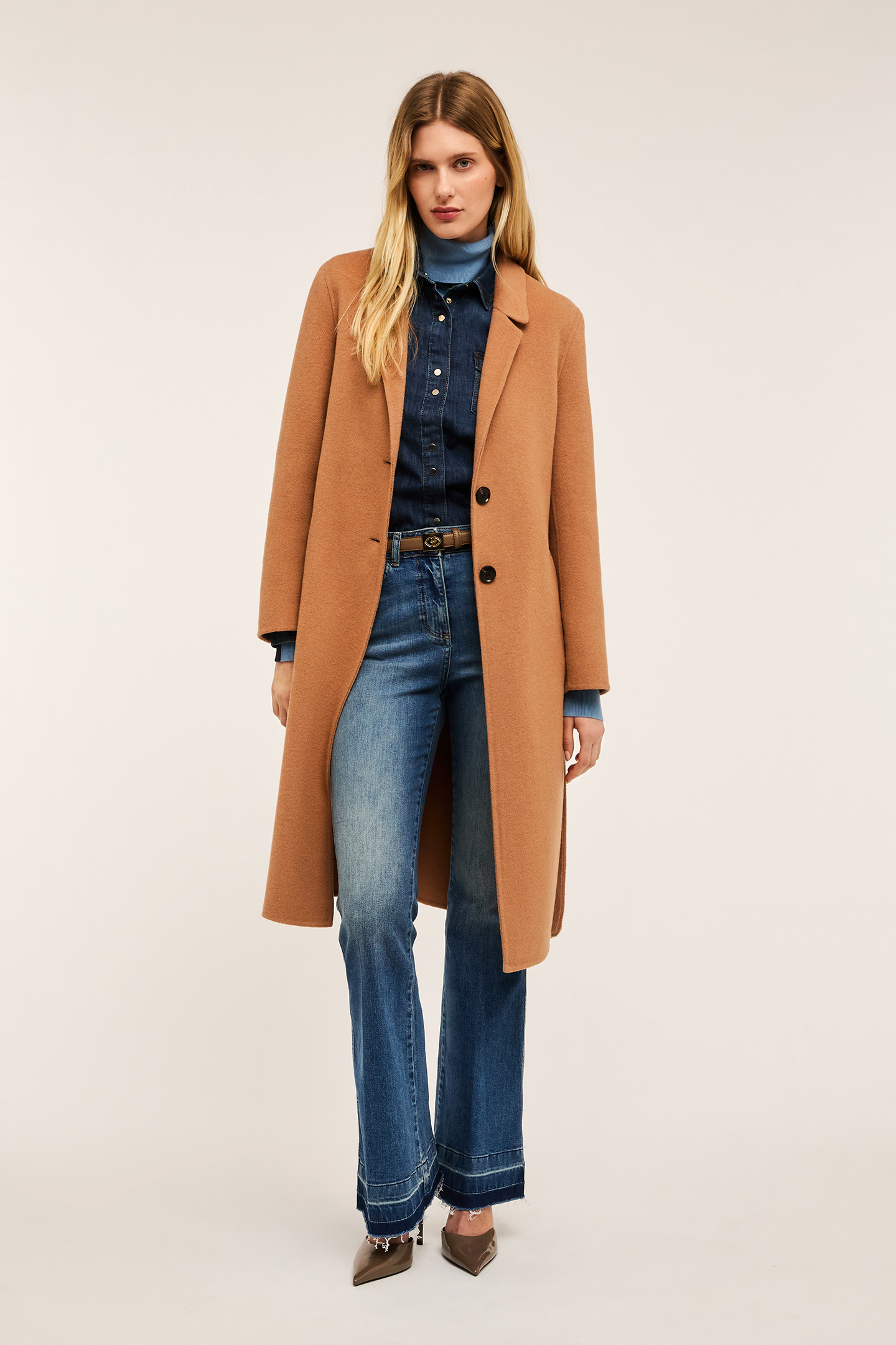 SINGLE-BREASTED DOUBLE CLOTH MIDI COAT BEIGE 1