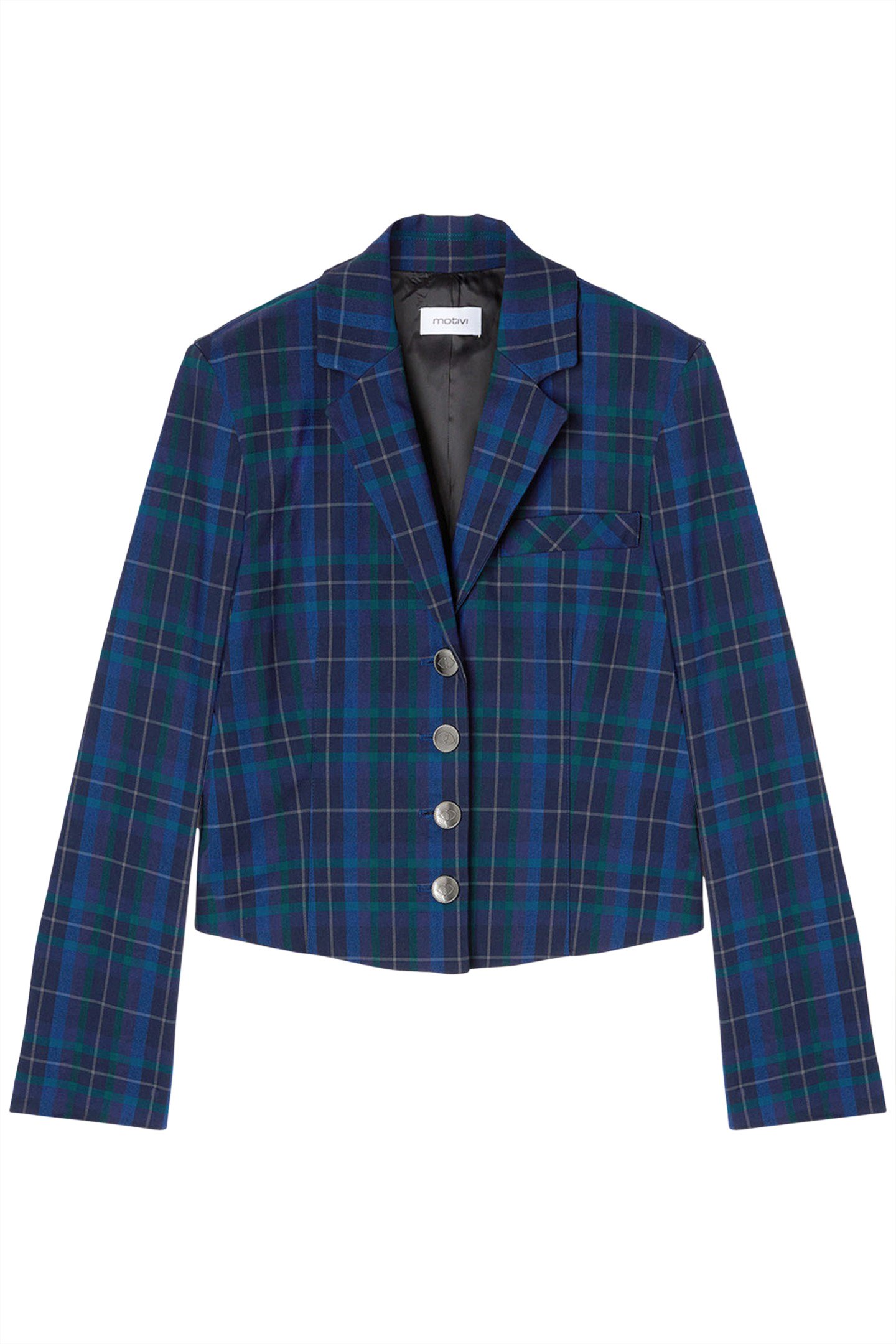 SHORT CHEQUERED PATTERN BLAZER JACKET BLUE 4