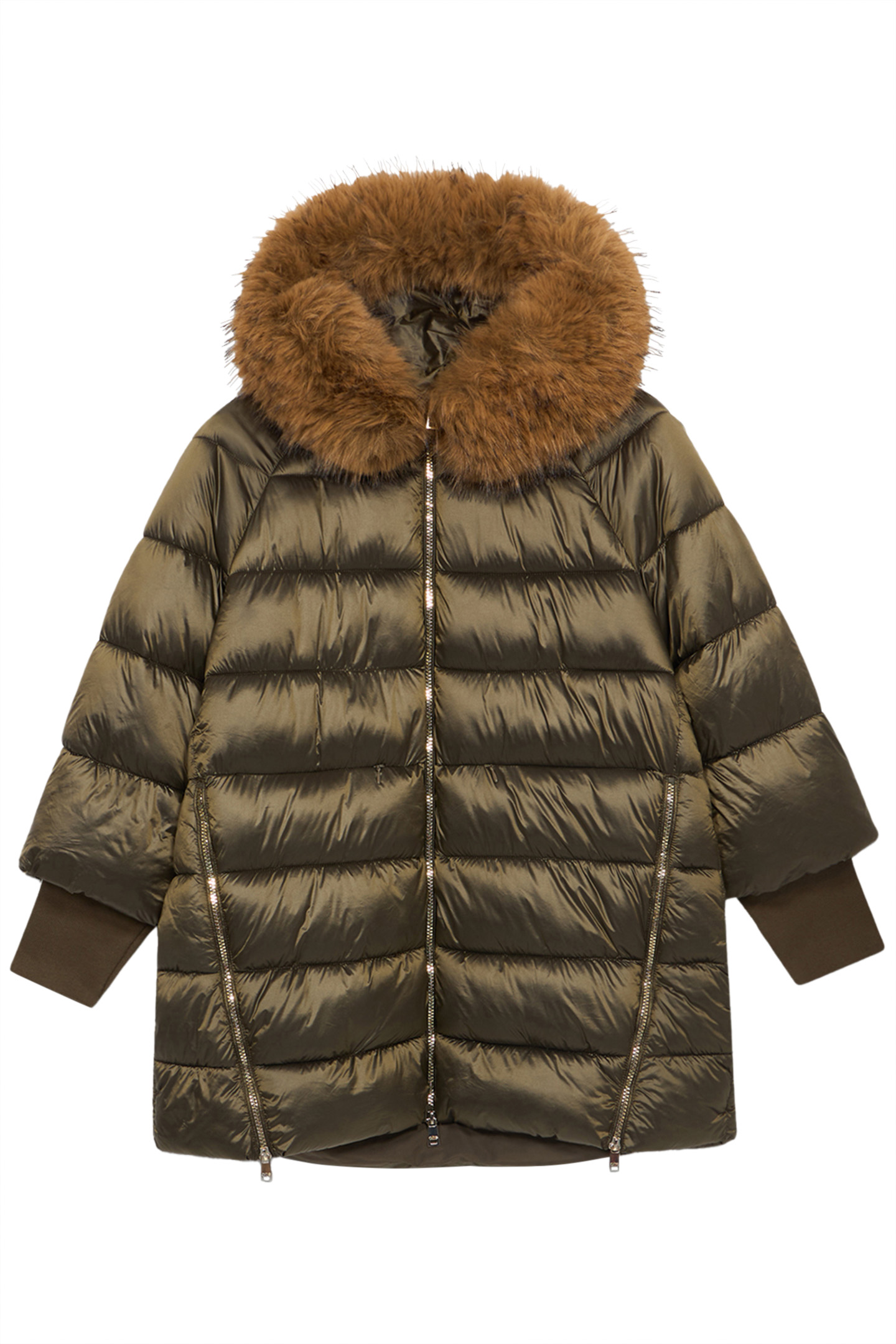 MIDI DOWN JACKET WITH HOOD AND CUFFS GREEN 3