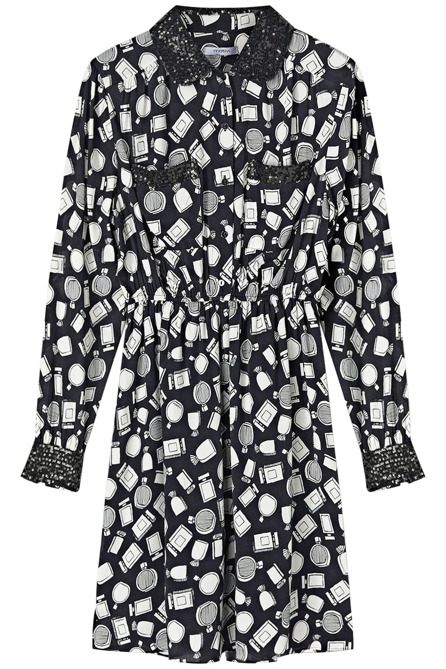 BEAUTY PATTERNED DRESS WITH SEQUIN COLLAR BLACK 4