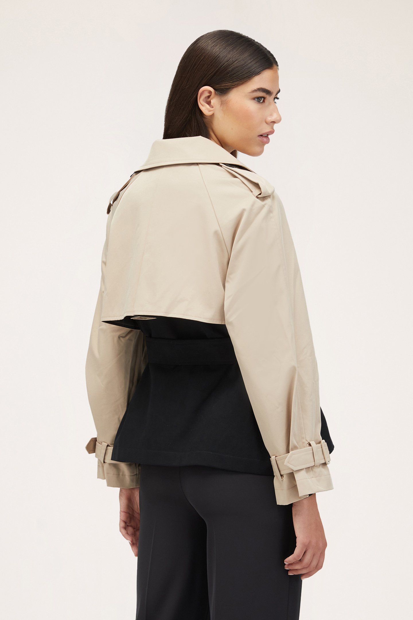 SHORT TWO-COLOUR TRENCH COAT BEIGE 2