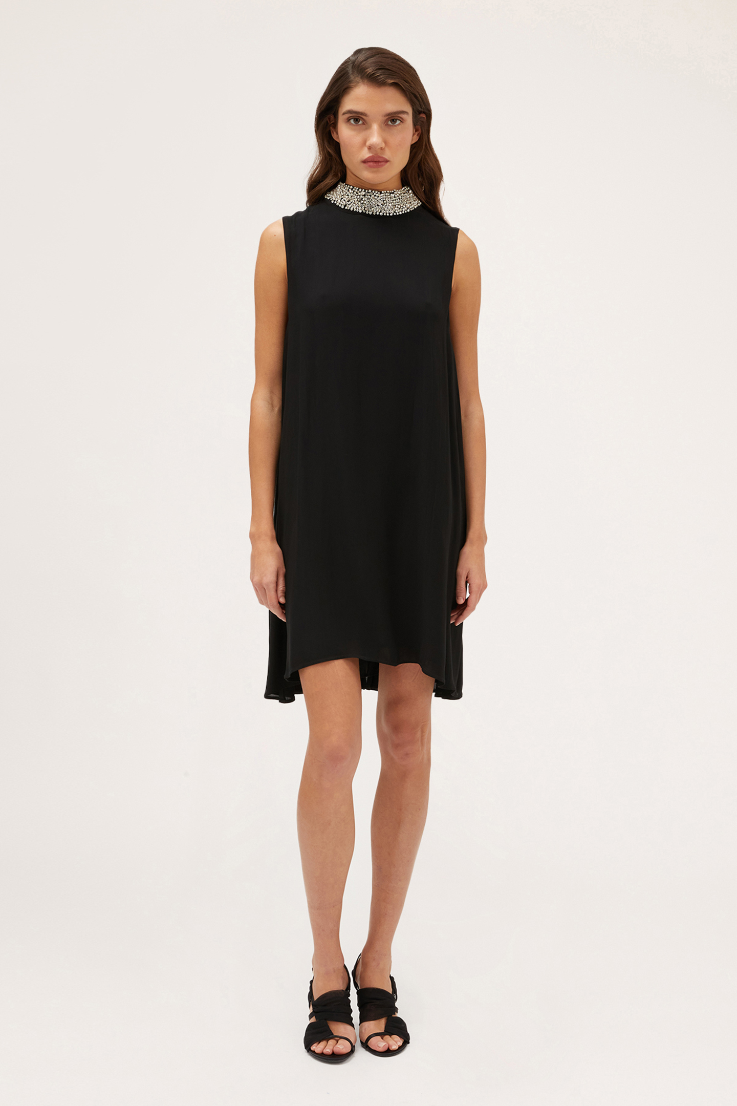 FLOWING DRESS WITH EMBROIDERED COLLAR BLACK 3