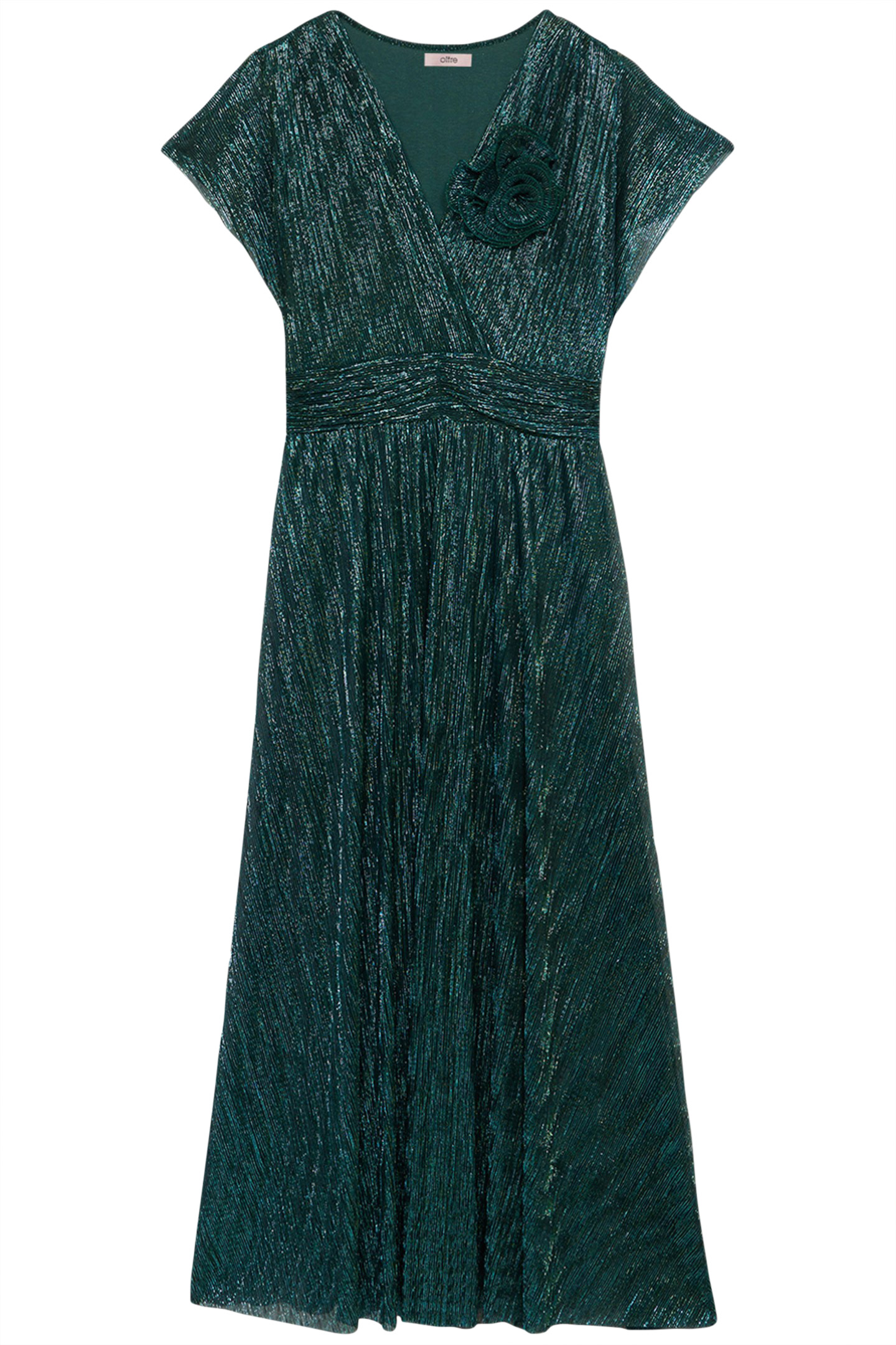 PLEATED LUREX DRESS WITH BROOCH GREEN 3