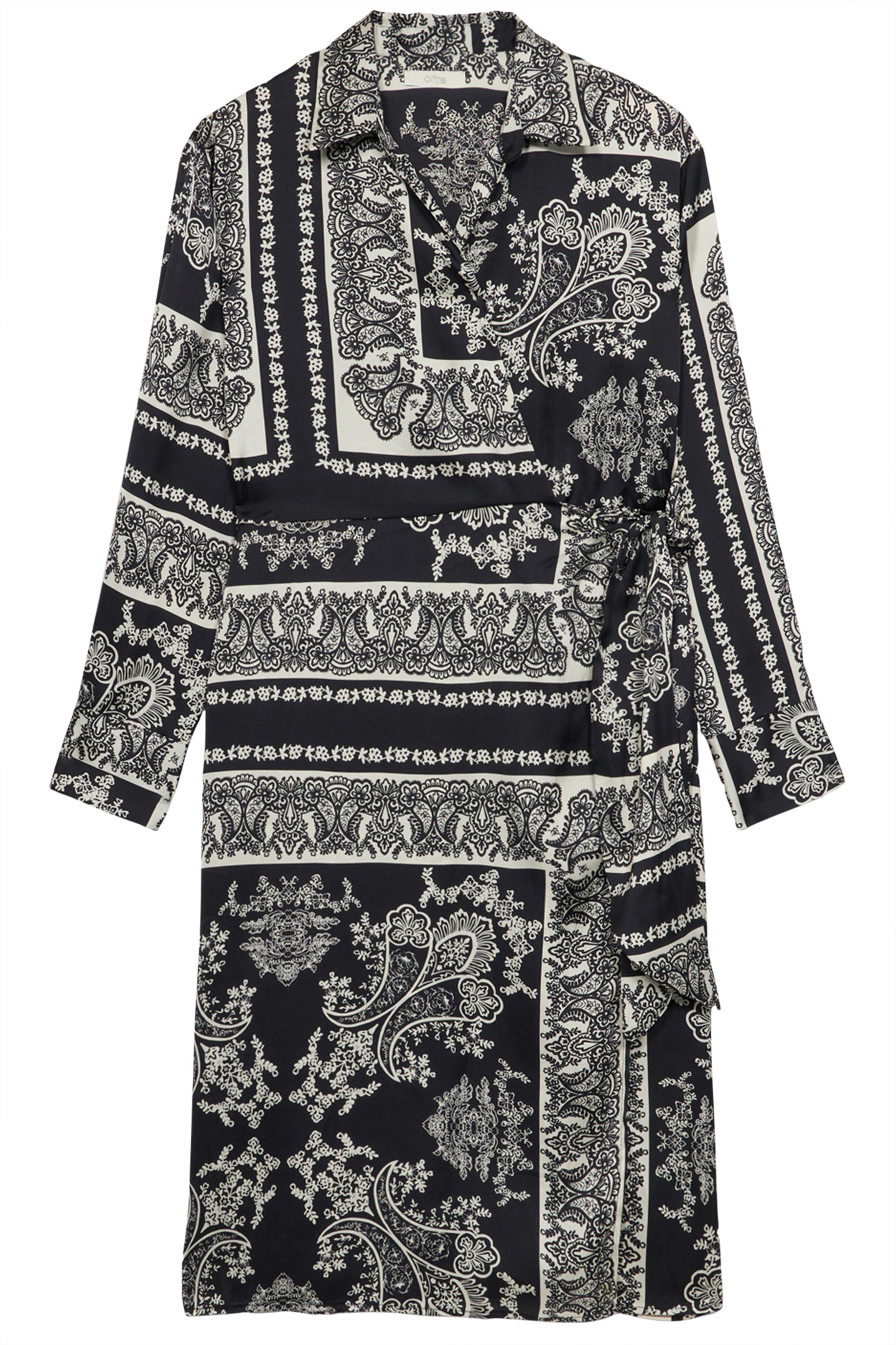 PATTERNED SATIN WRAPAROUND DRESS BLACK 3