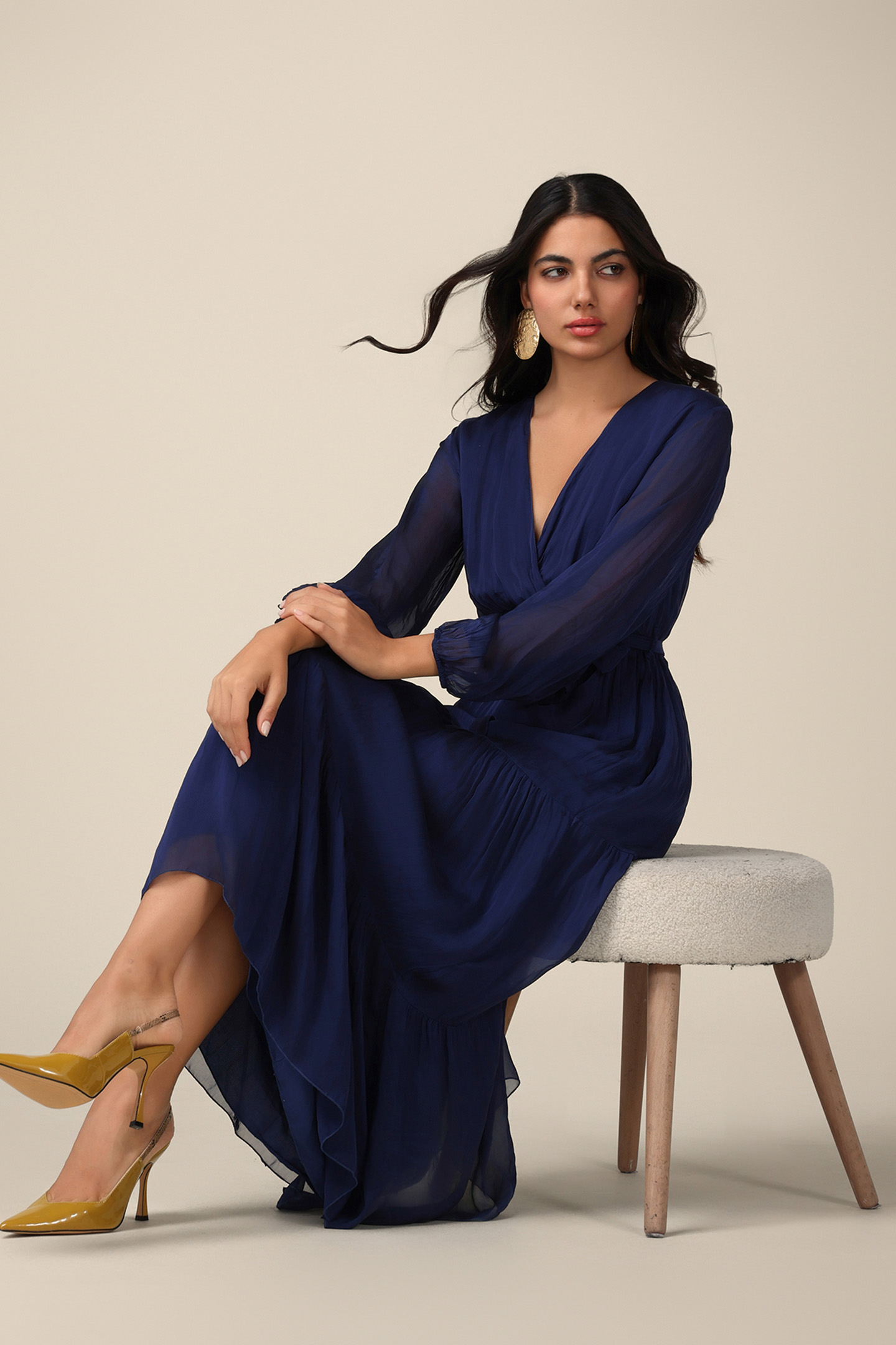 LONG SILK/VISCOSE DRESS BLUE 4