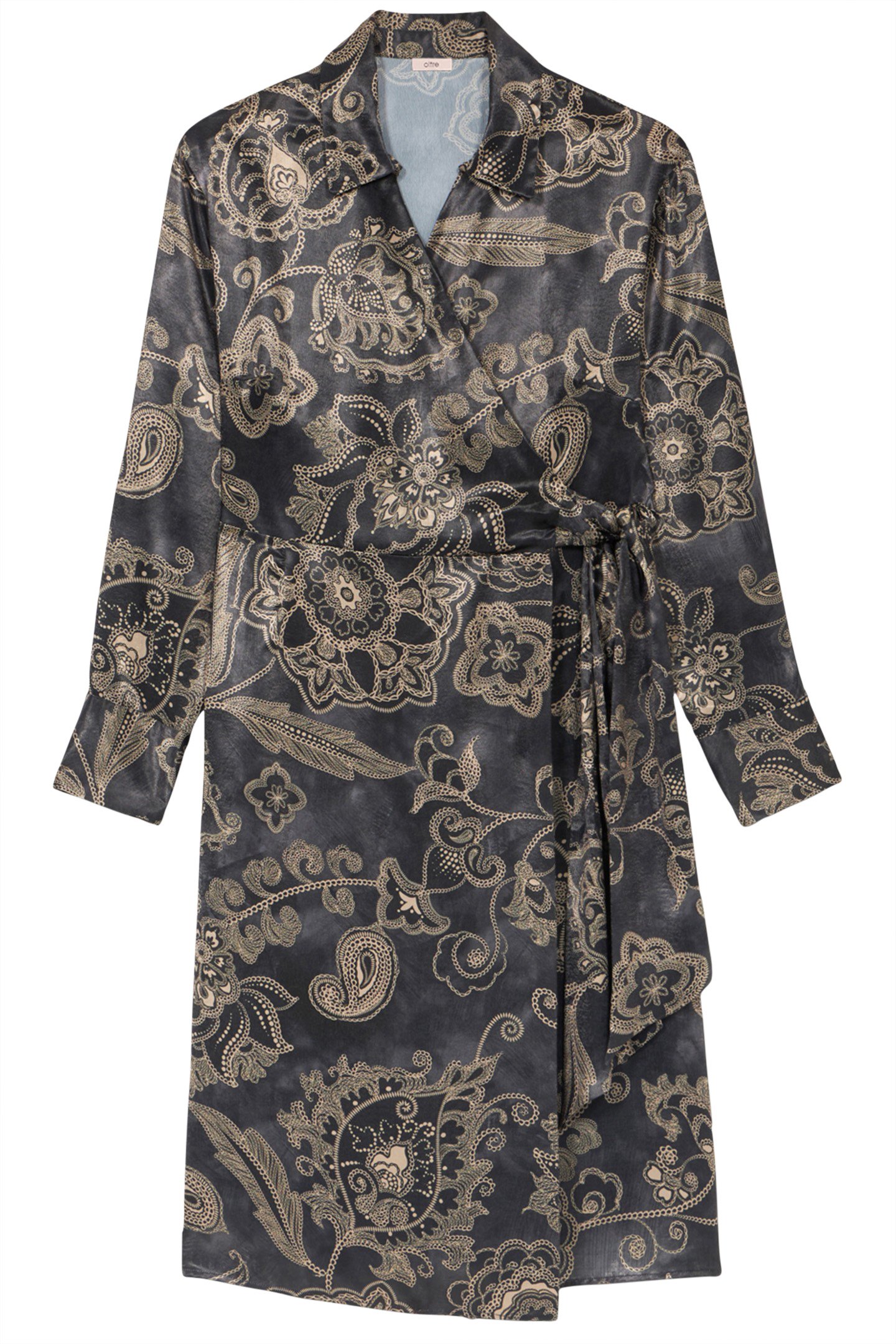PATTERNED SATIN WRAPAROUND DRESS GREY 3
