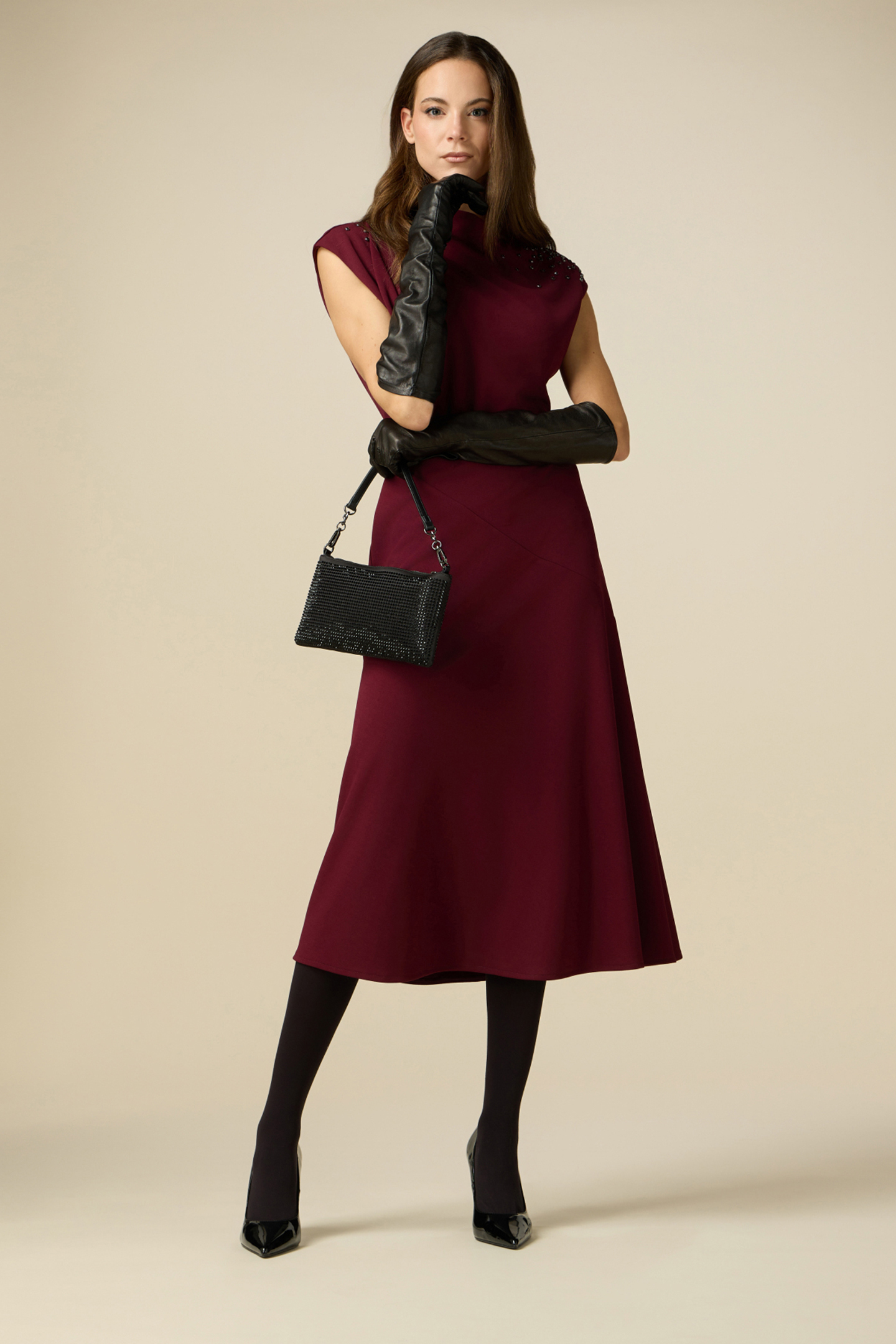MIDI DRESS WITH SET STONES BORDEAUX 3