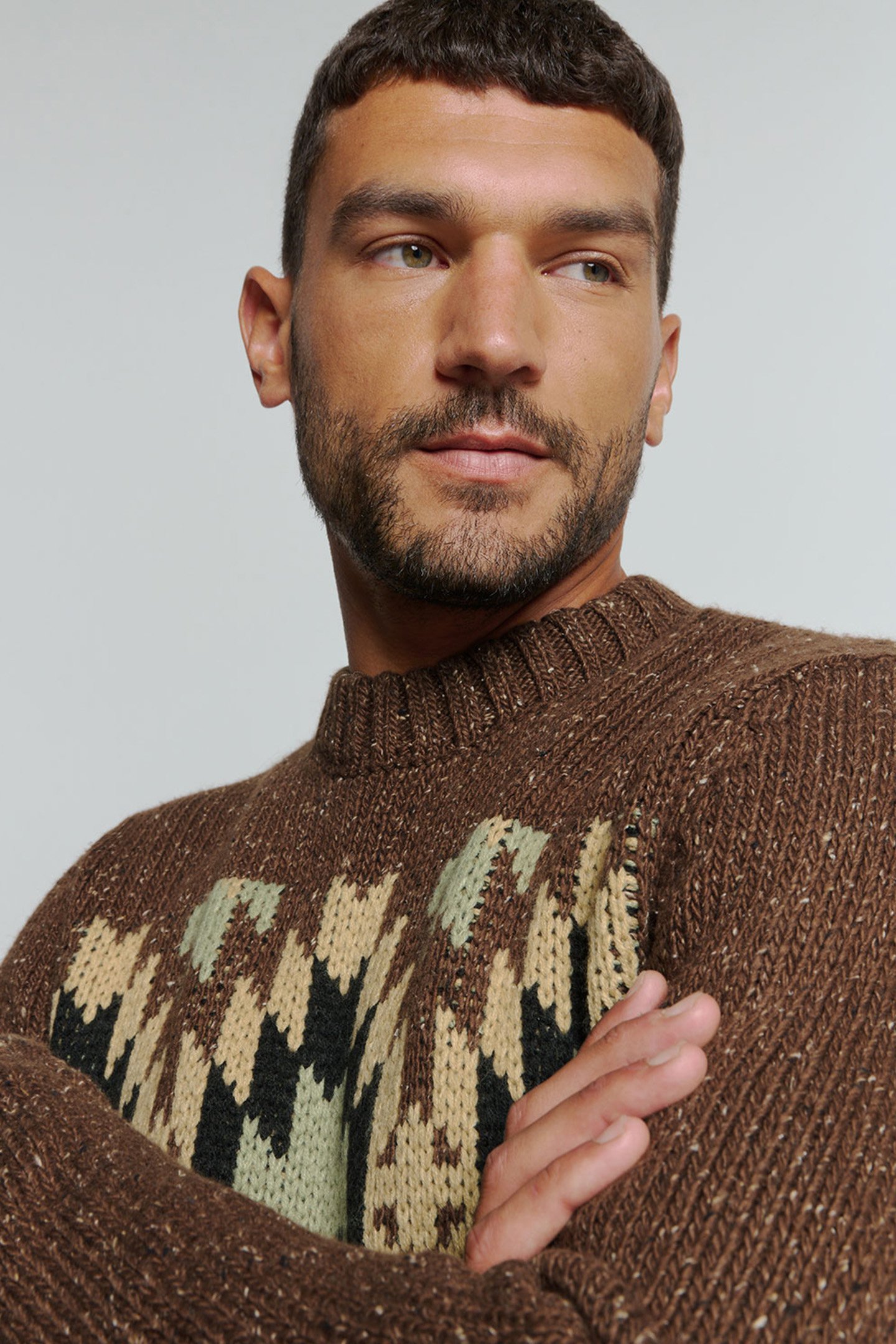 PULLOVER CREWNECK JACQUARD PATTERN WITH SILK BROWN 6