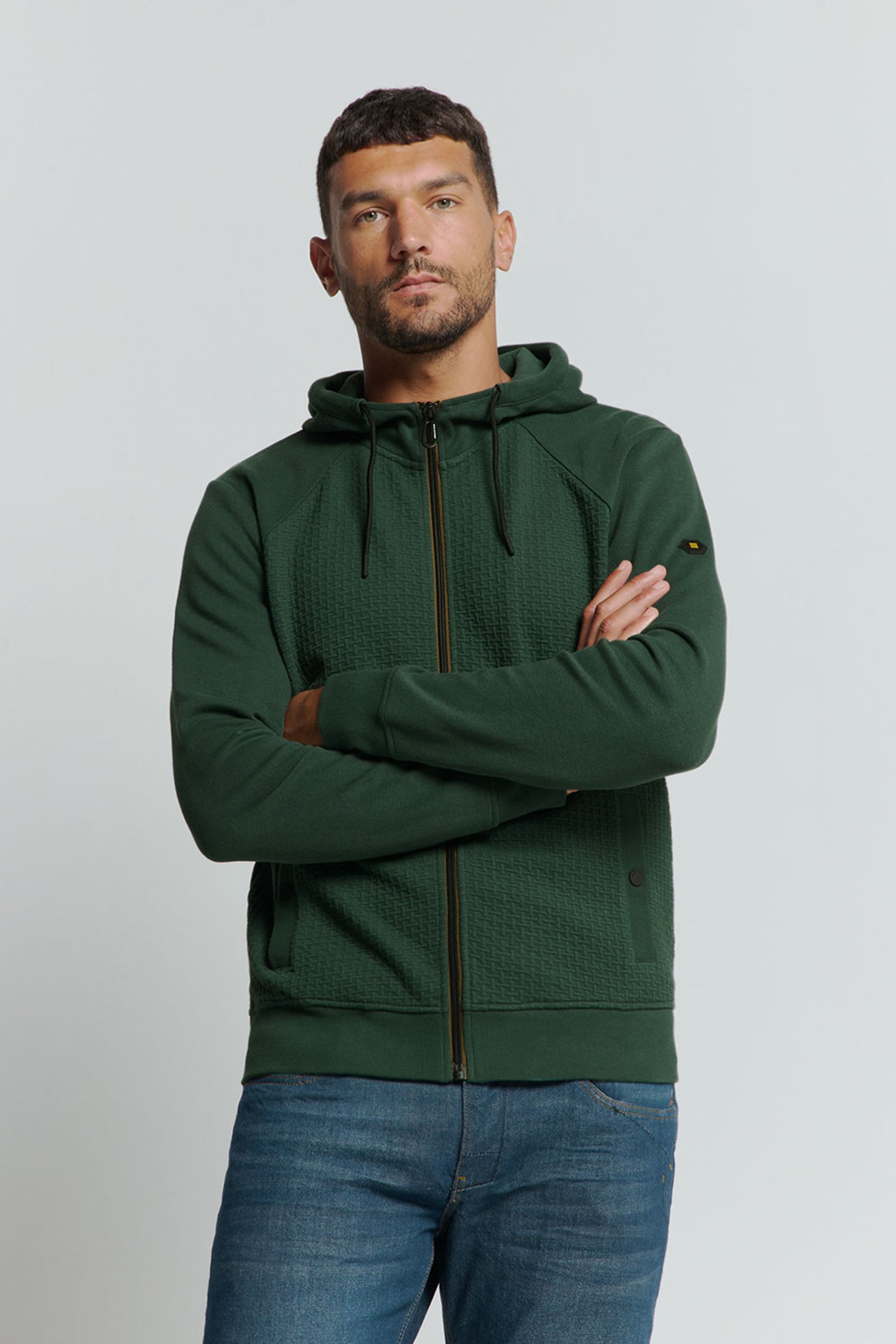 SWEATER HOODED FULL ZIPPER DOUBLE LAYER JACQUARD STRETCH DAR 1