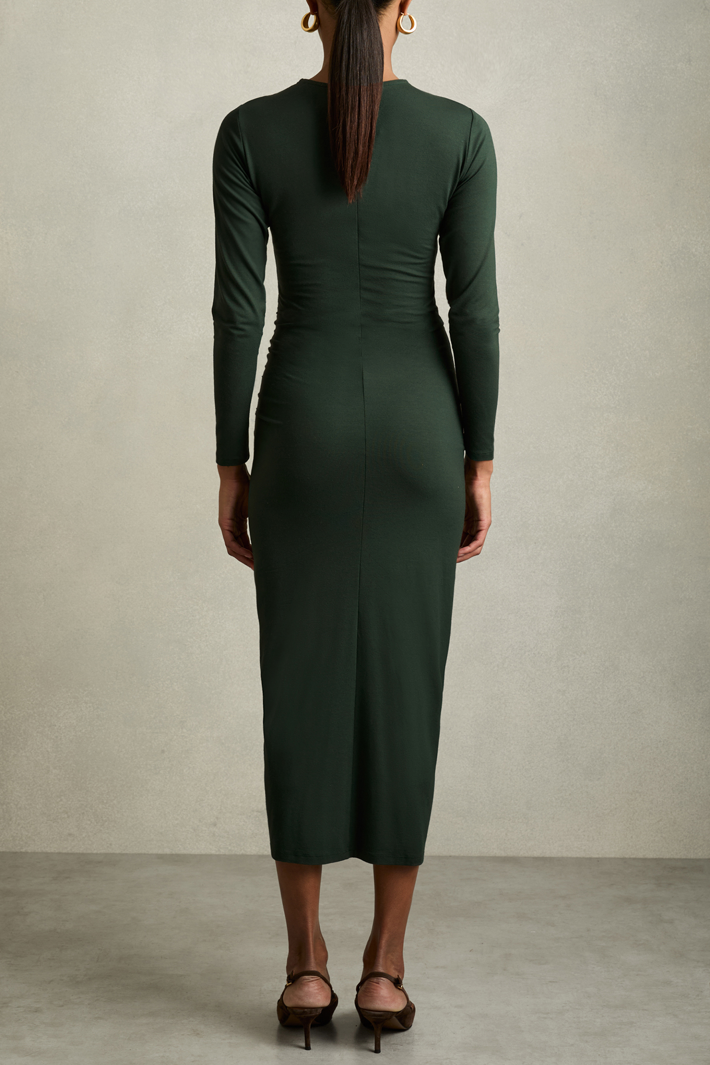 PLAIN RUCHED JERSEY DRESS GREEN 2