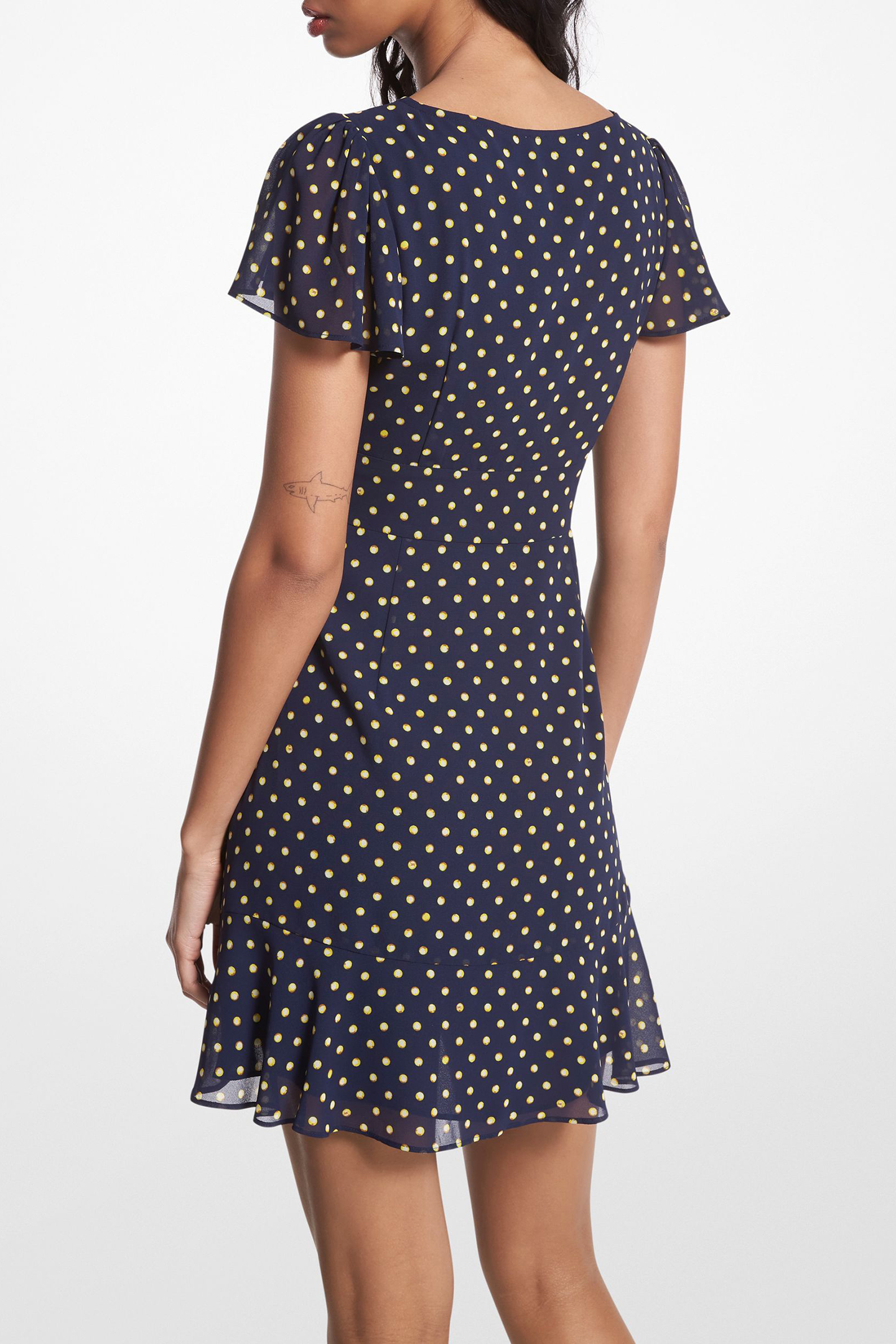 ASTOR PRNT TIE DETAIL MINI DRESS IN MIDNIGHT BLUE POLKA DOT 2