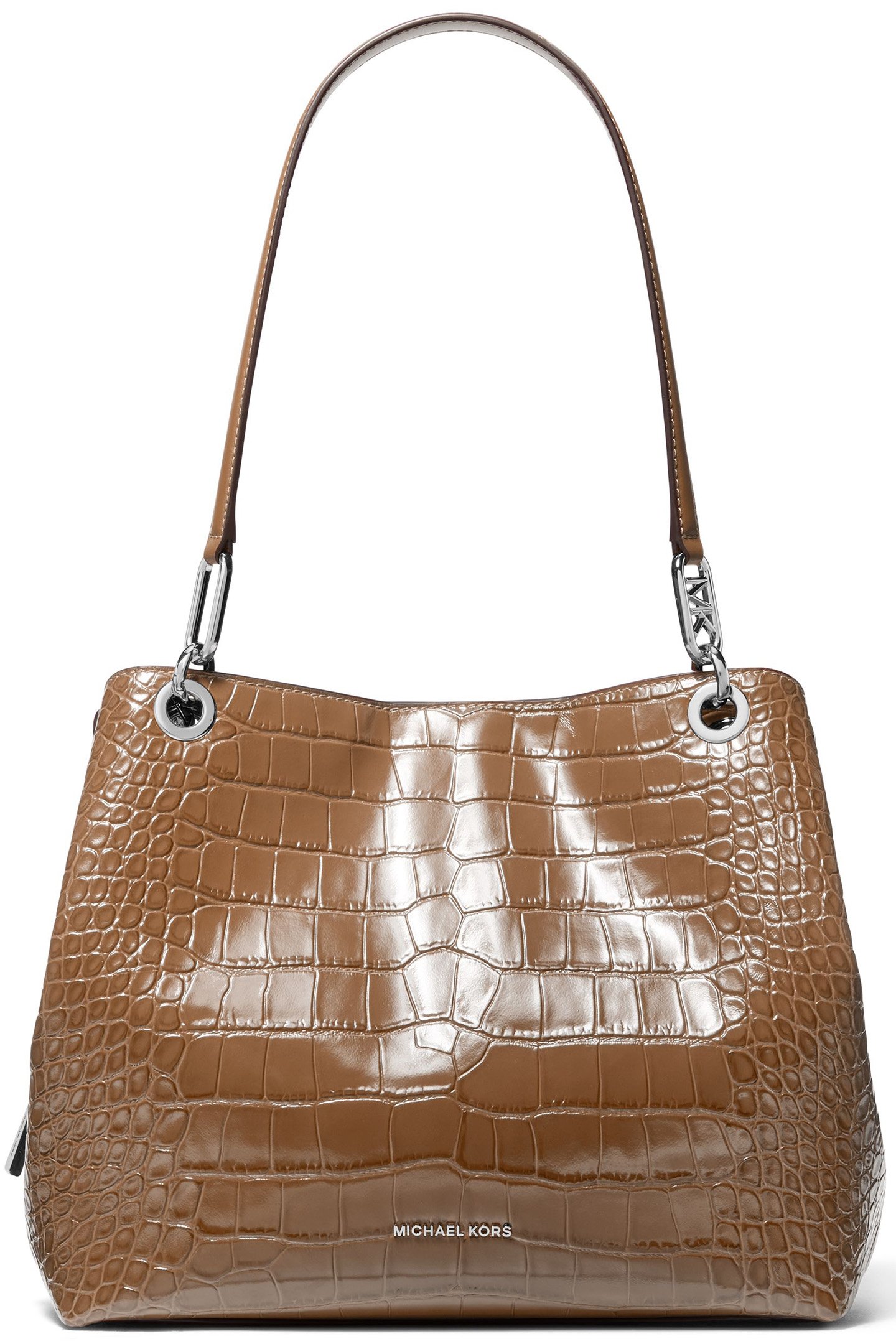 LEATHER SHOULDER TOTE BAG IN BEIGE 1