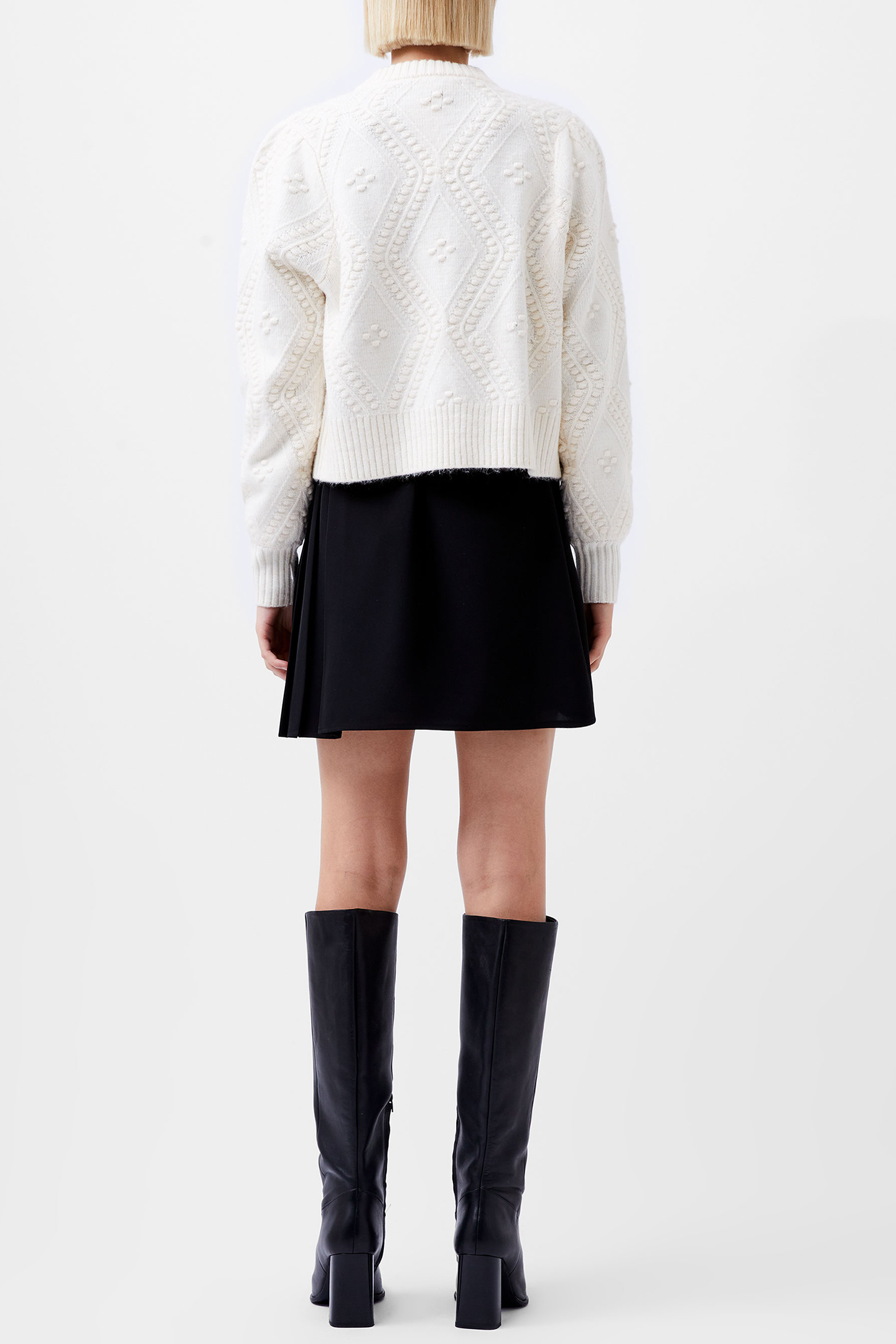 BOBBLE BOW CARDIGAN WINTER WHT/BLACK BOW 3