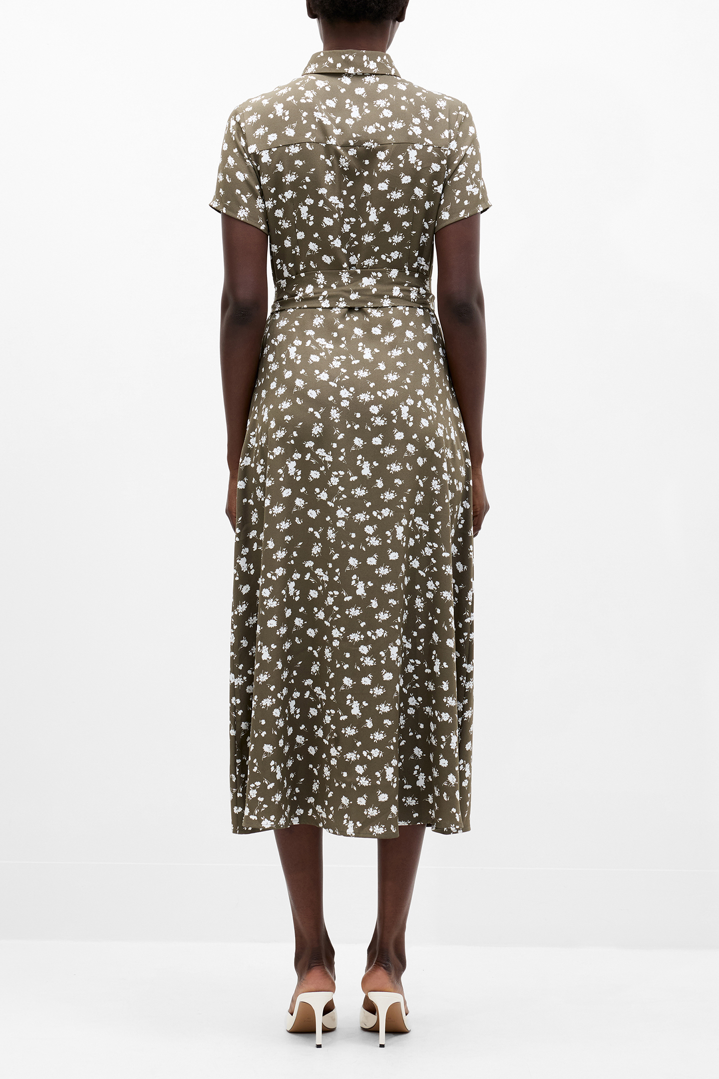 PRINTED SS SHIRT DRESS KHAKI/WHITE 2