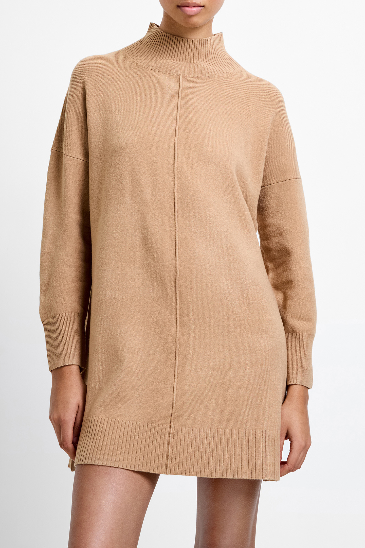 BABYSOFT ROLL NECK KNIT DRESS CAMEL 1