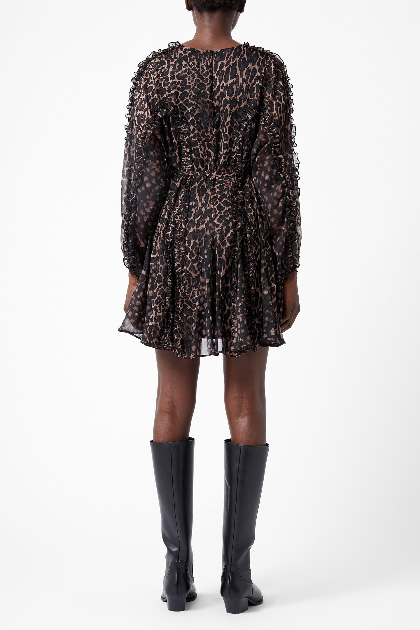 LEOPARD RUFFLE DRESS BROWN LEOPARD 3