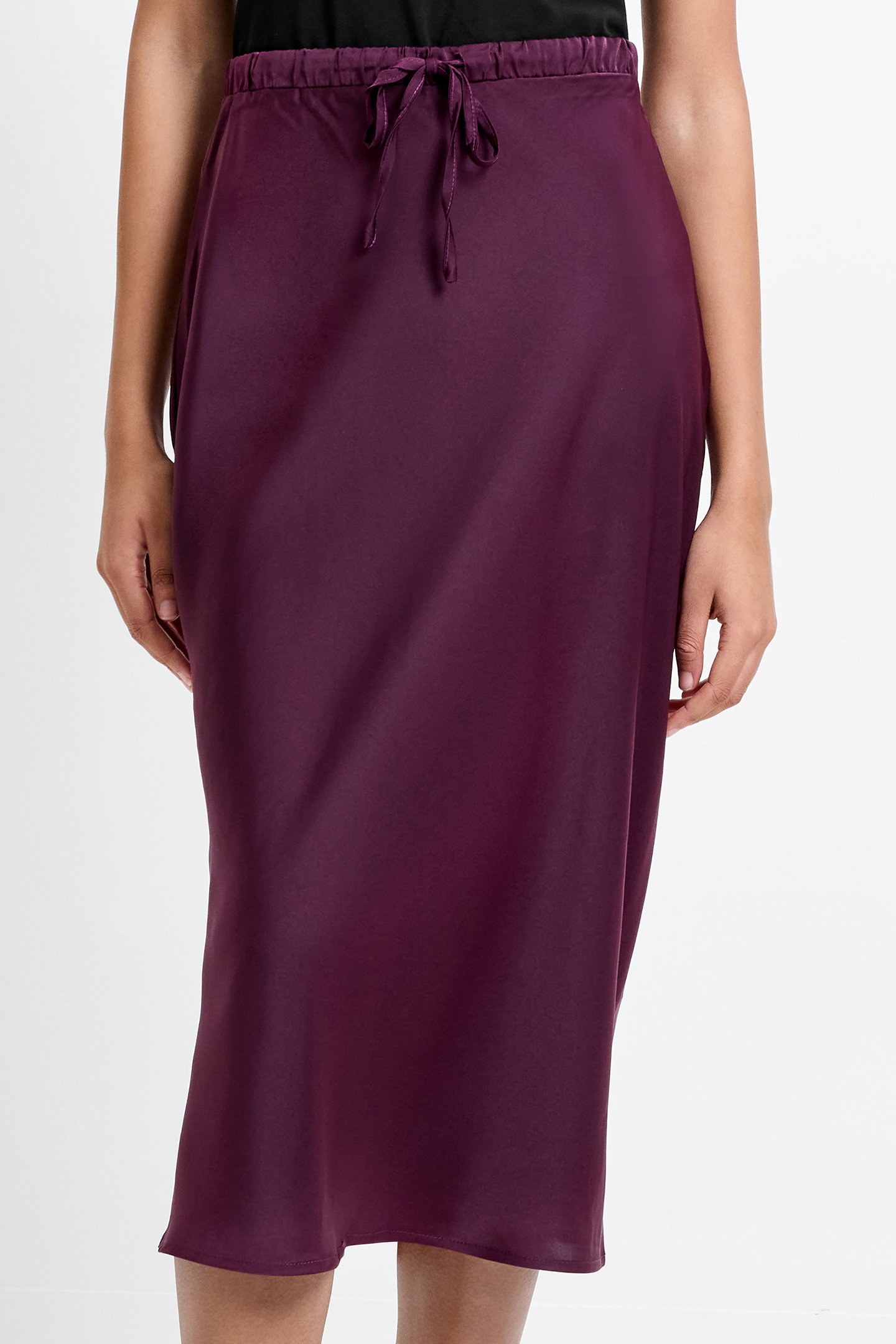 SATIN BIAS TIE SKIRT BURGUNDY 1