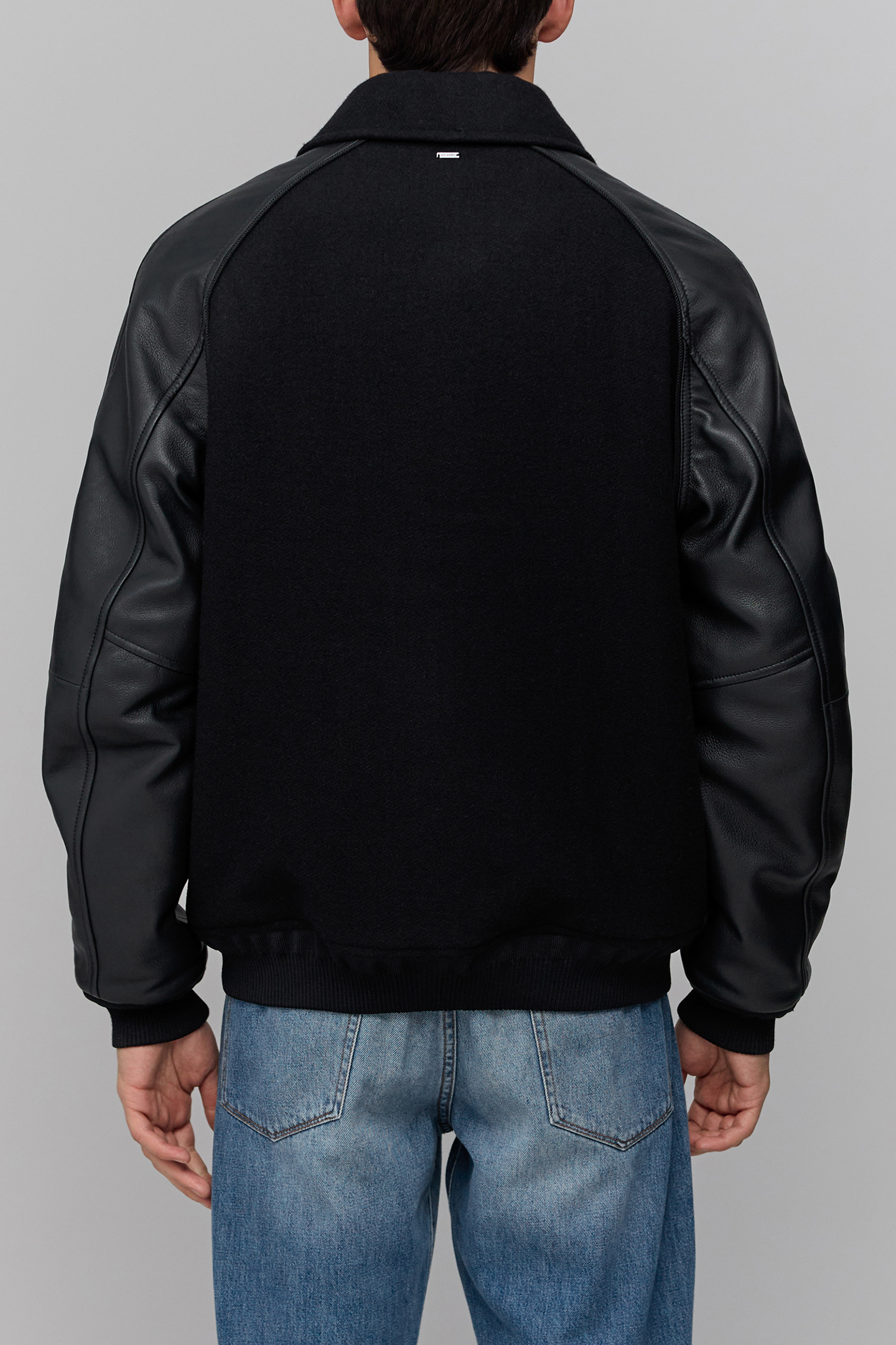 BLACK MIXED CHROME-FREE LEATHER VARSITY JACKET BLACK 2