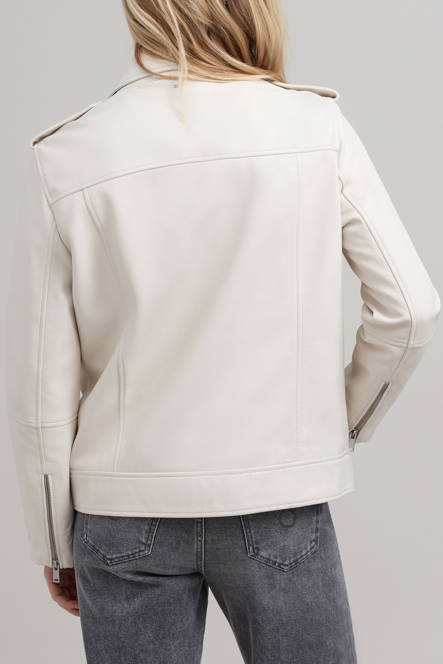 ECRU LEATHER BIKER JACKET WITH ZIPPED POCKETS OFF-WHITE 2