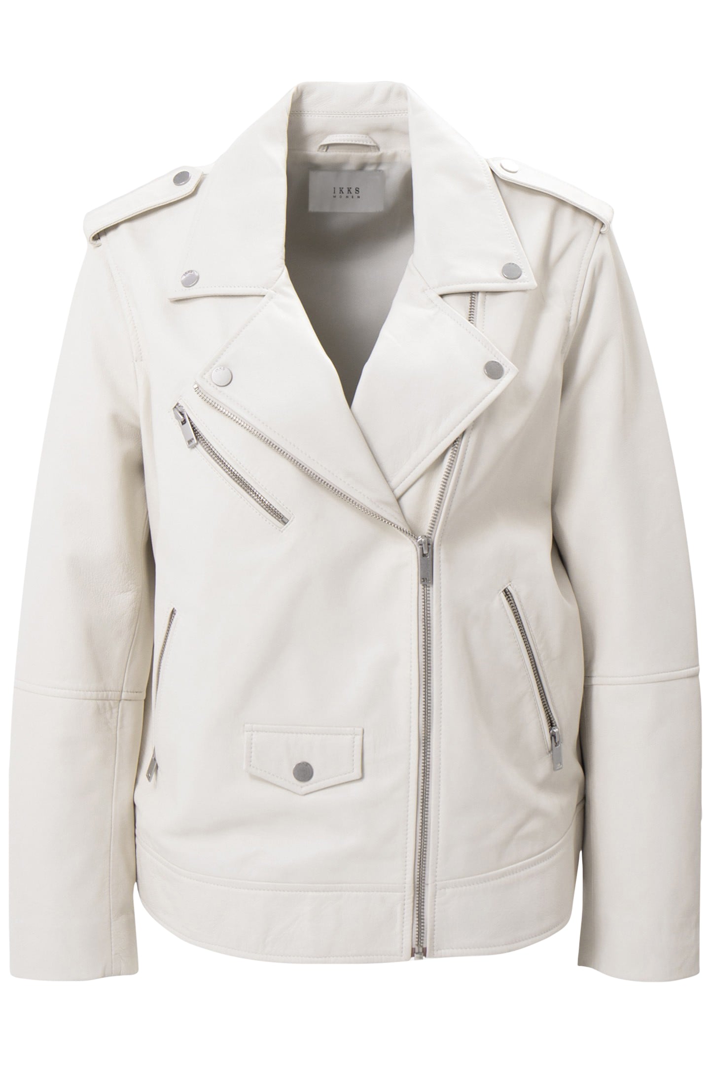 ECRU LEATHER BIKER JACKET WITH ZIPPED POCKETS OFF-WHITE 4