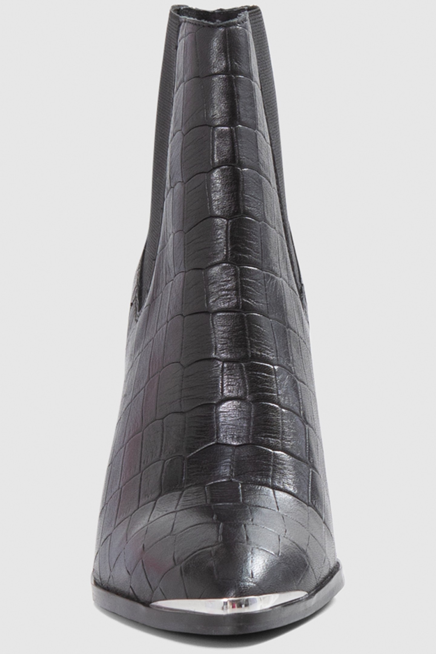 BLACK EMBOSSED LEATHER LOW BOOTS WITH METAL CLIP BLACK 3