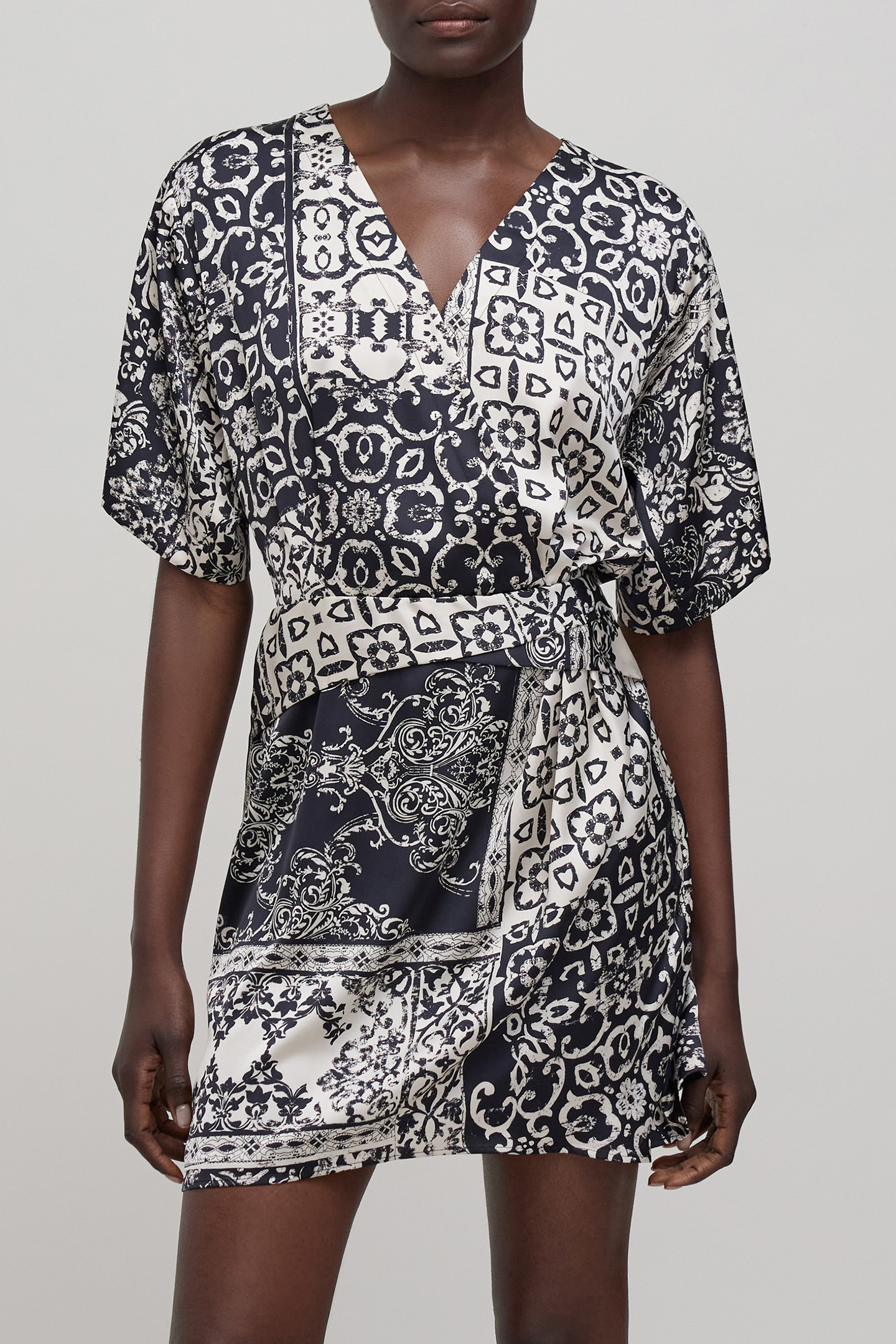 BLACK PATCHWORK SCARF DRESS BLACK 1