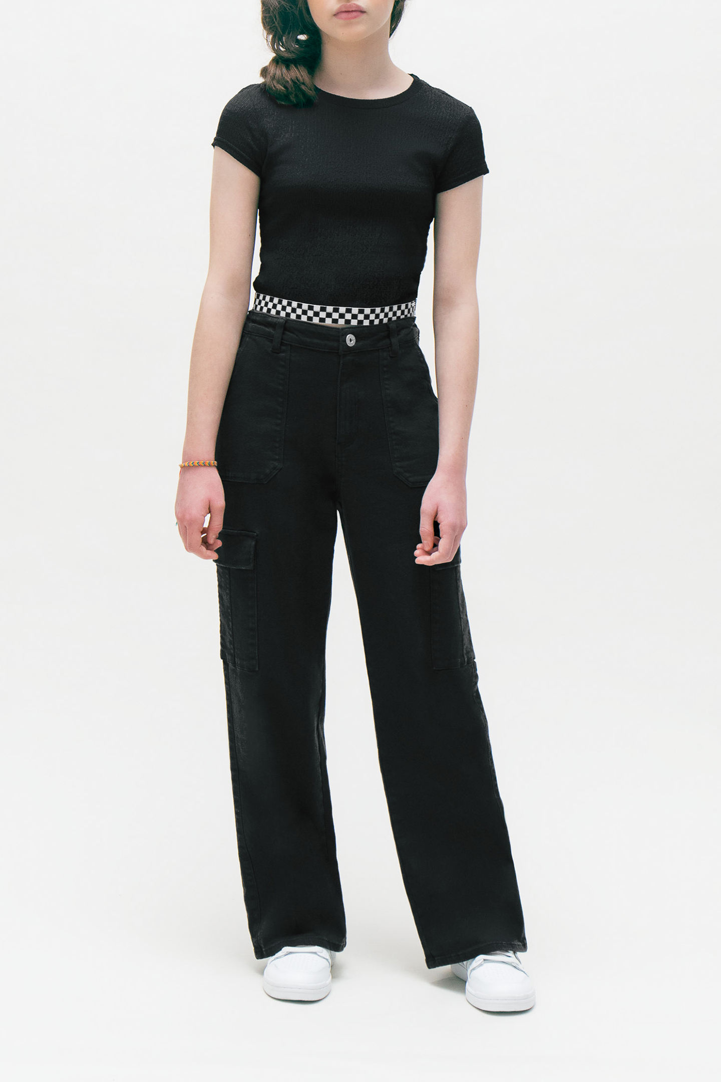 GIRLS’ BLACK DENIM CARGO TROUSERS 1