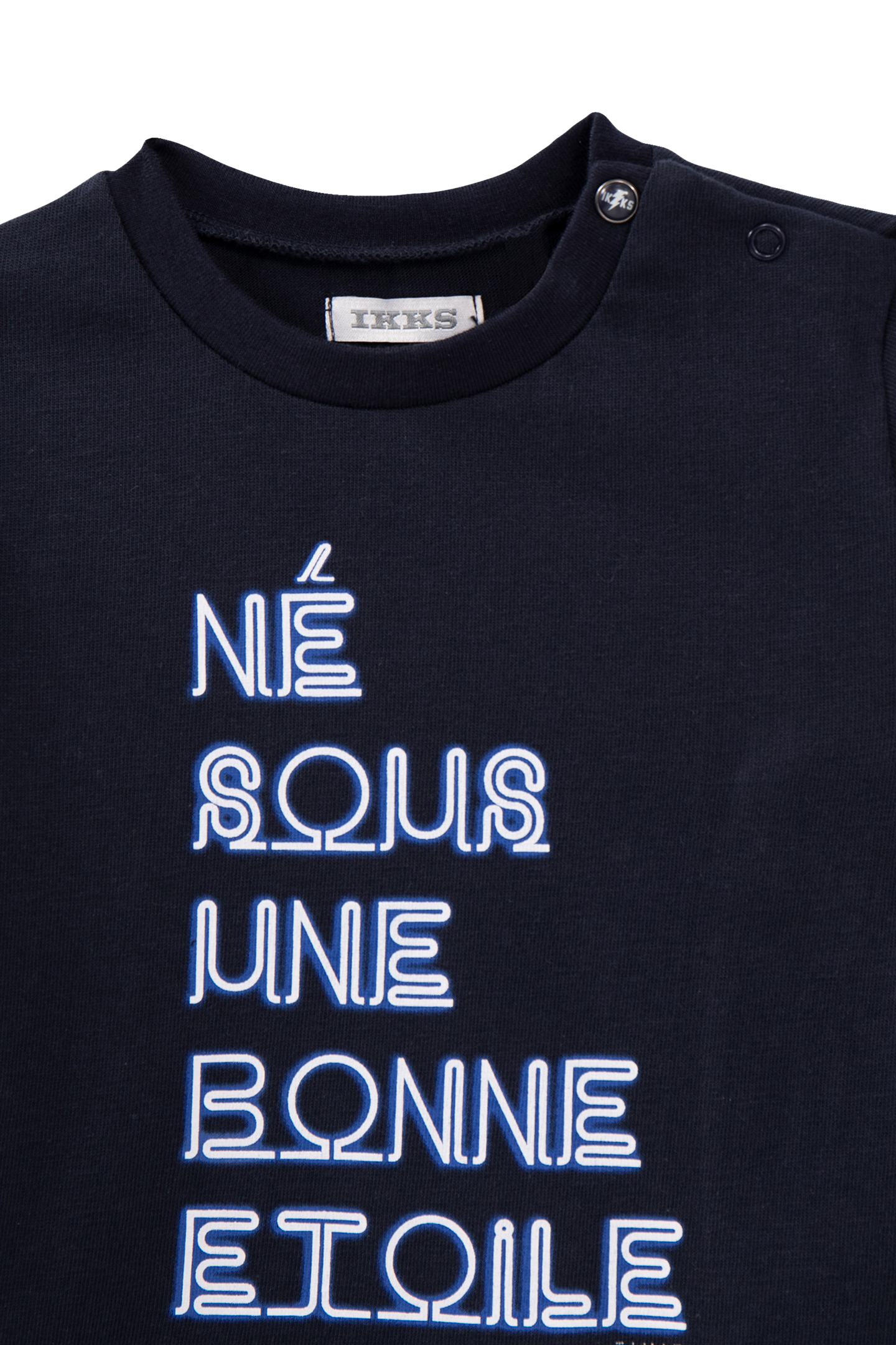 BABY BOY'S NAVY ORGANIC COTTON T-SHIRT, NEON LOOK SLOGAN 3