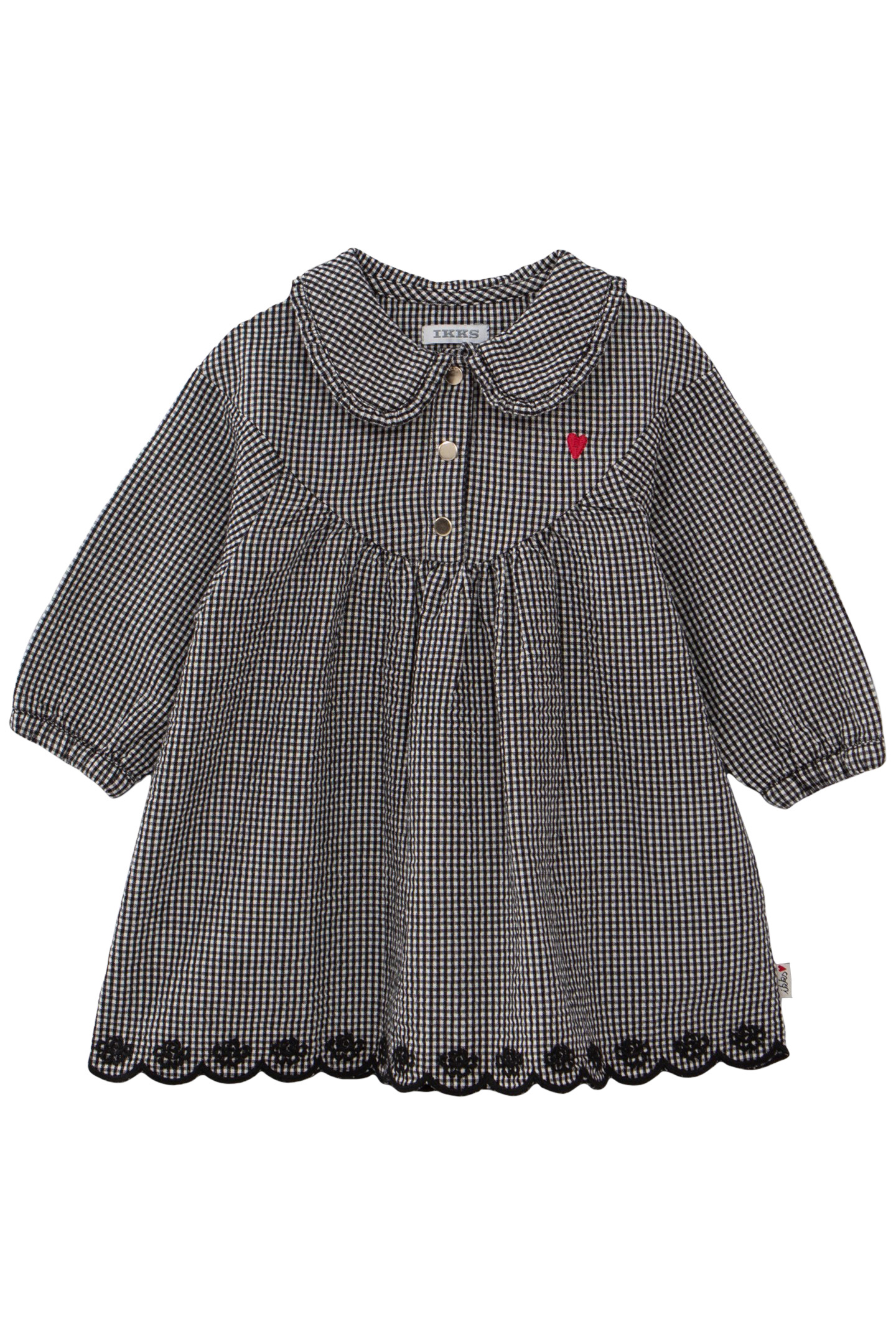 BABY GIRL DRESS IN ECRU WITH BLACK GINGHAM PATTERN 1
