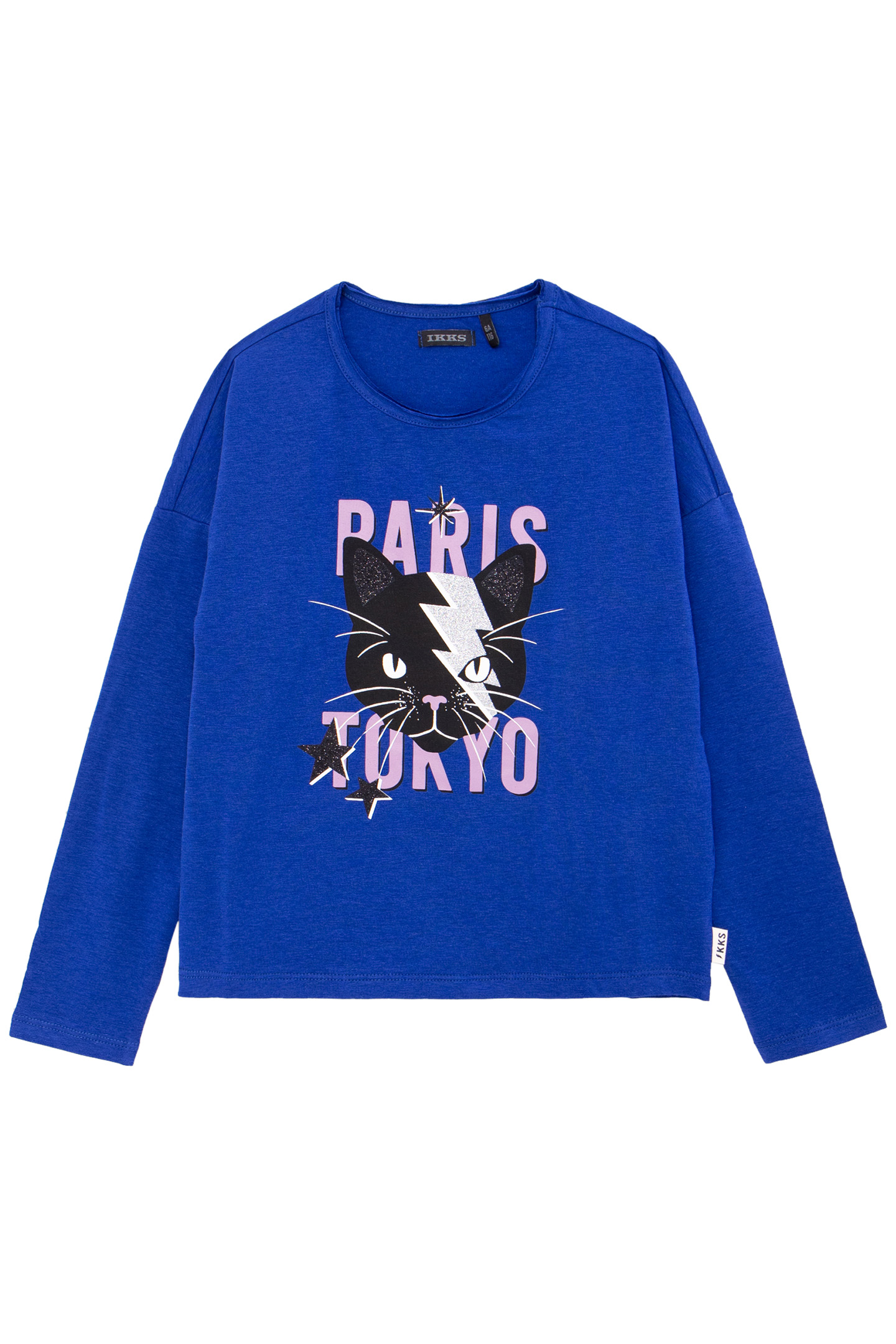 GIRL’S BLUE T-SHIRT WITH CAT AND LIGHTNING IMAGE 1