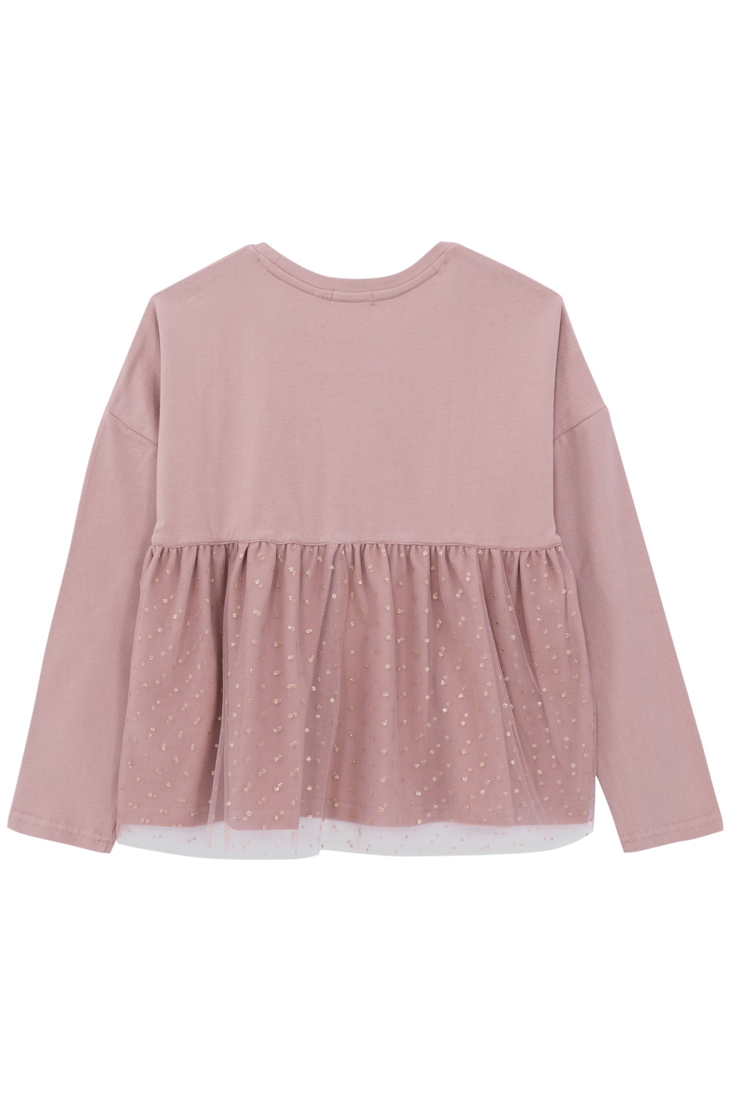 GIRL'S PINK BI-MATERIAL TULLE-PLUMETIS BACK T-SHIRT 2