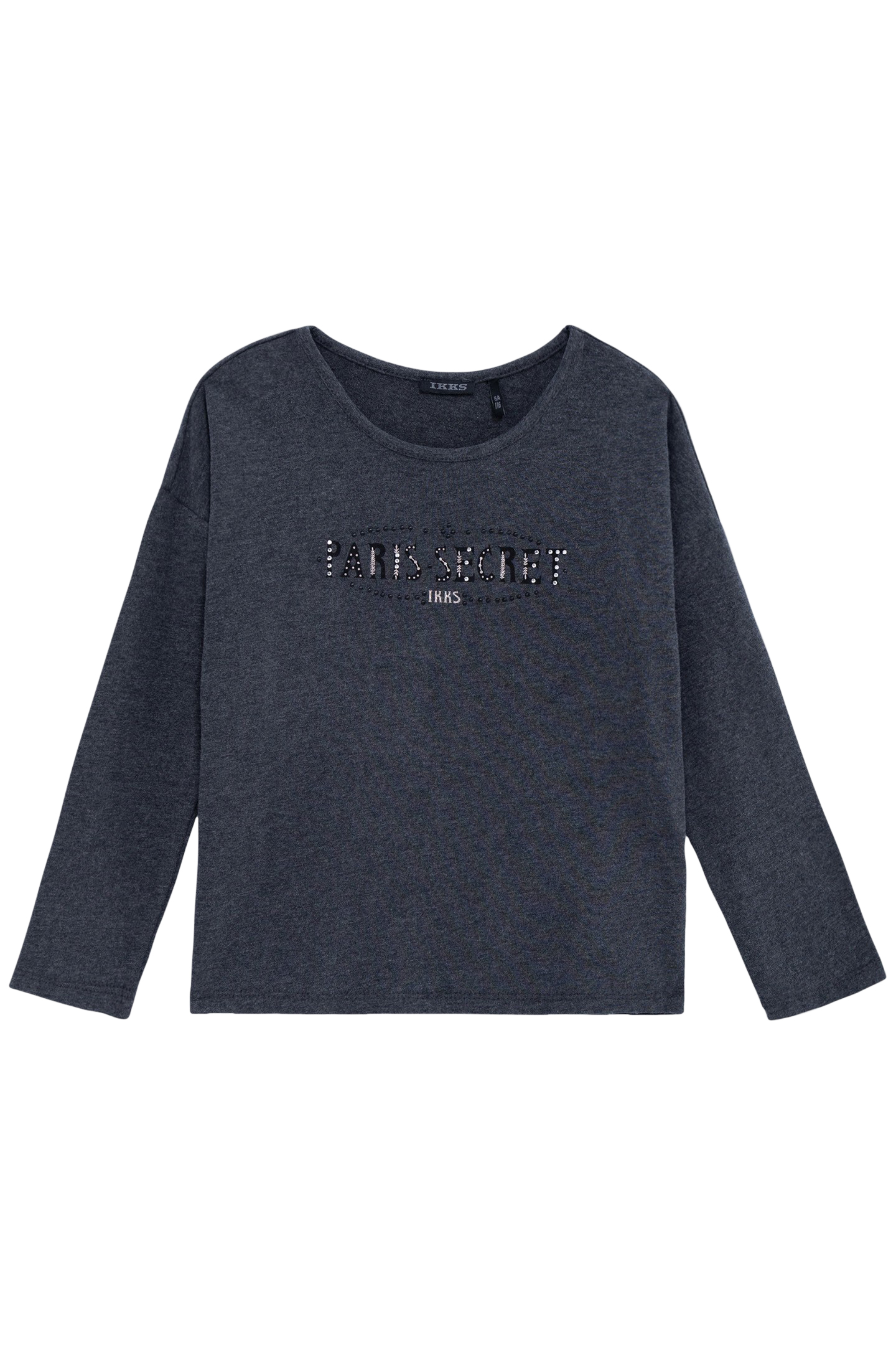 GIRL'S GREY STUDDED T-SHIRT WITH DIAMANTE AND SLOGAN PRINT 1