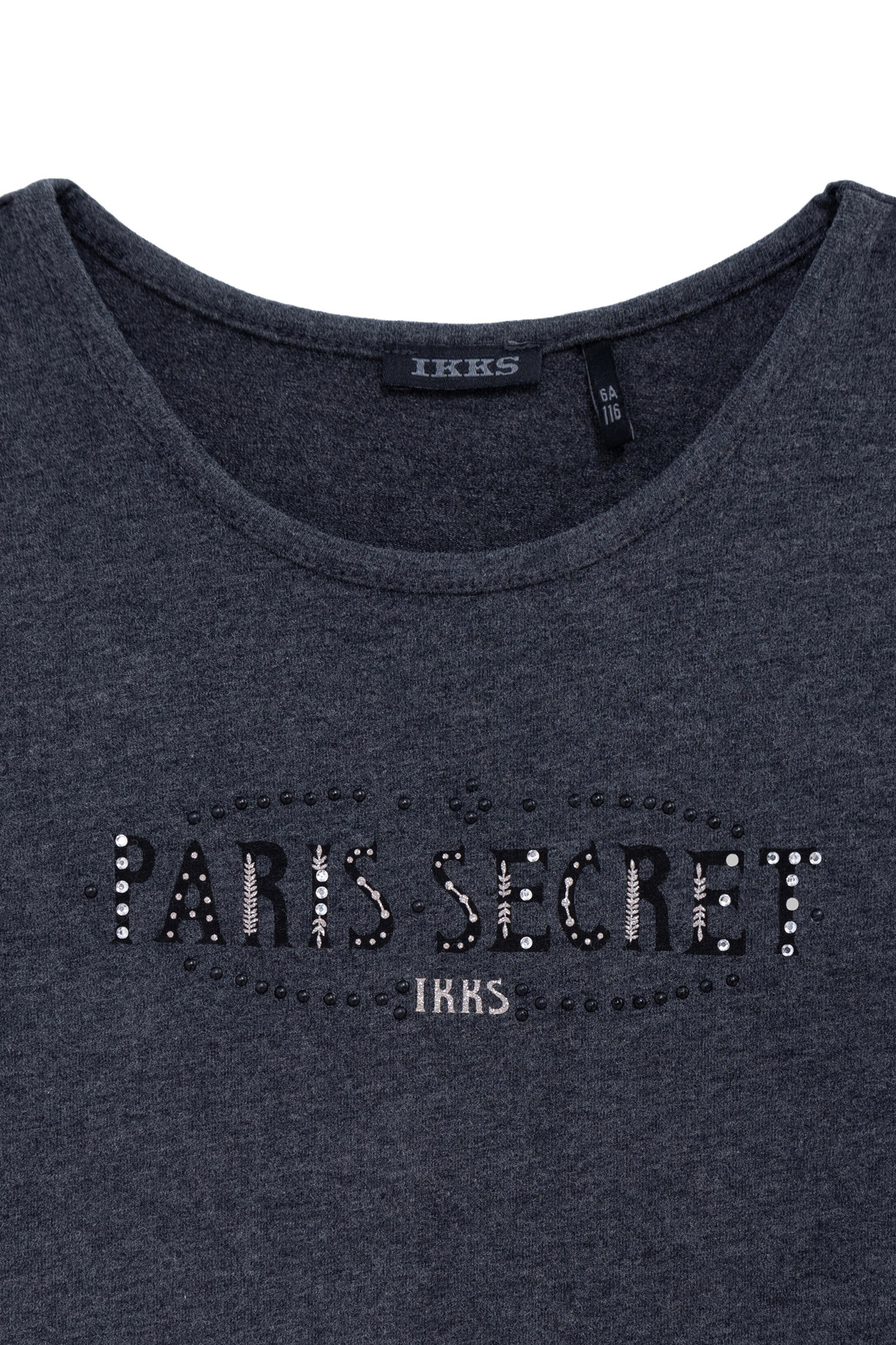 GIRL'S GREY STUDDED T-SHIRT WITH DIAMANTE AND SLOGAN PRINT 3