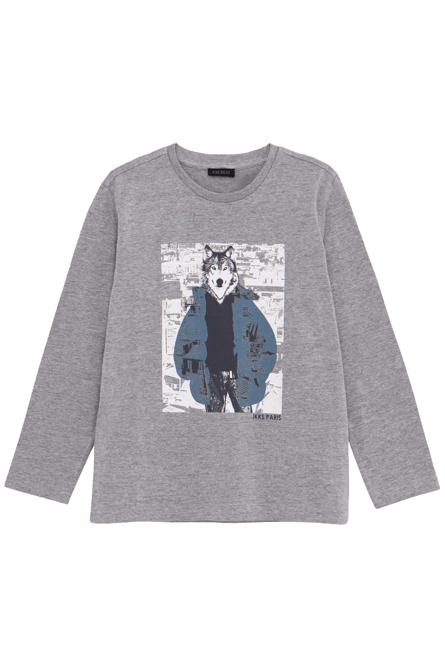 GREY ORGANIC COTTON T-SHIRT VISUAL BOY WOLF-DOUDOUNE 1
