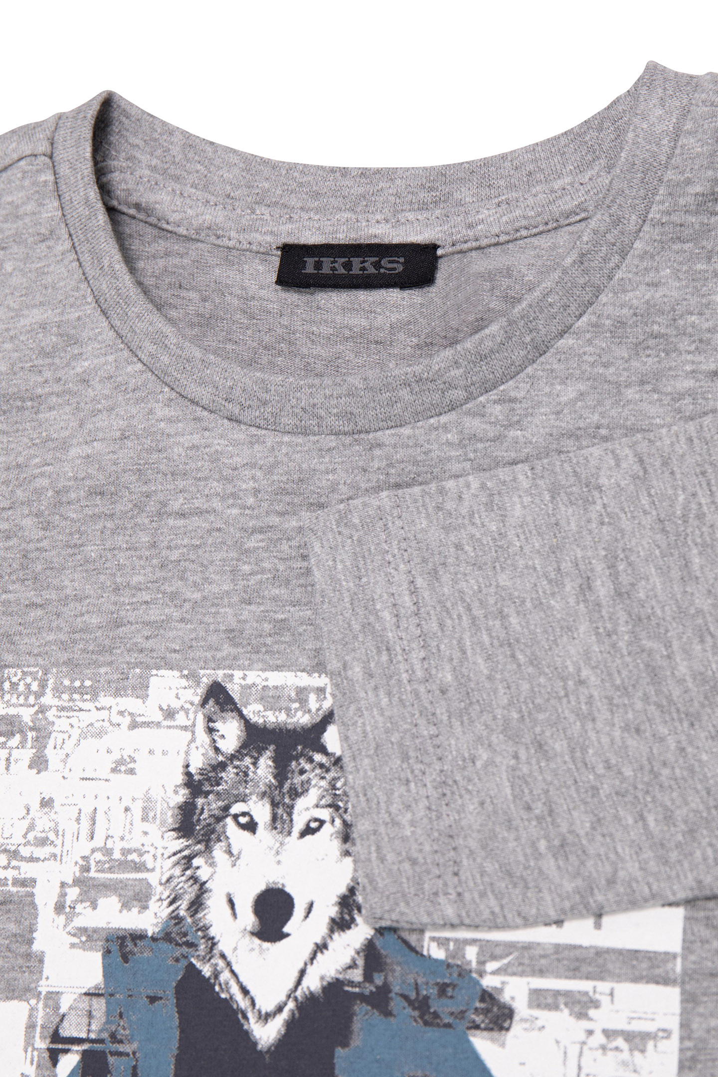 GREY ORGANIC COTTON T-SHIRT VISUAL BOY WOLF-DOUDOUNE 3