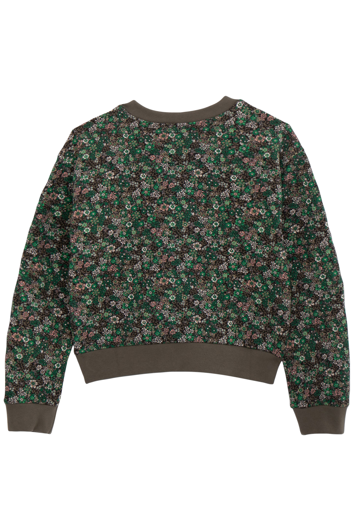 GIRL'S GREEN FLORAL-LEOPARD SWEATSHIRT, METALLIC SLOGAN 2
