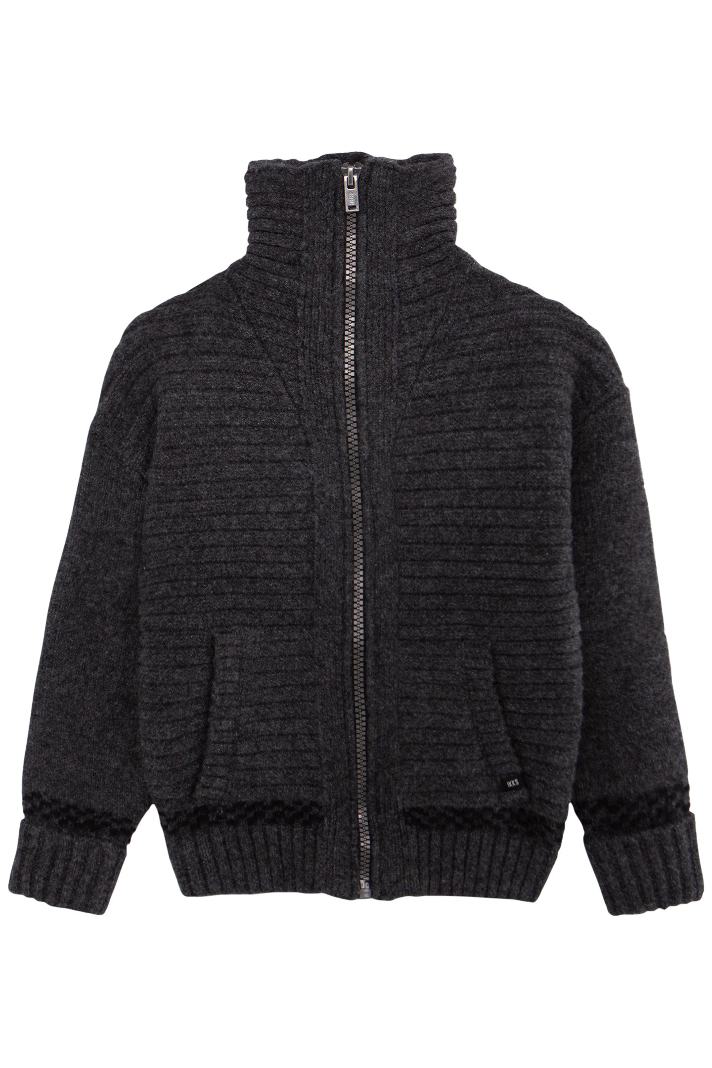 BOY'S GREY LIGHTNING, CHECKERBOARD INTARSIA KNIT CARDIGAN by IKKS