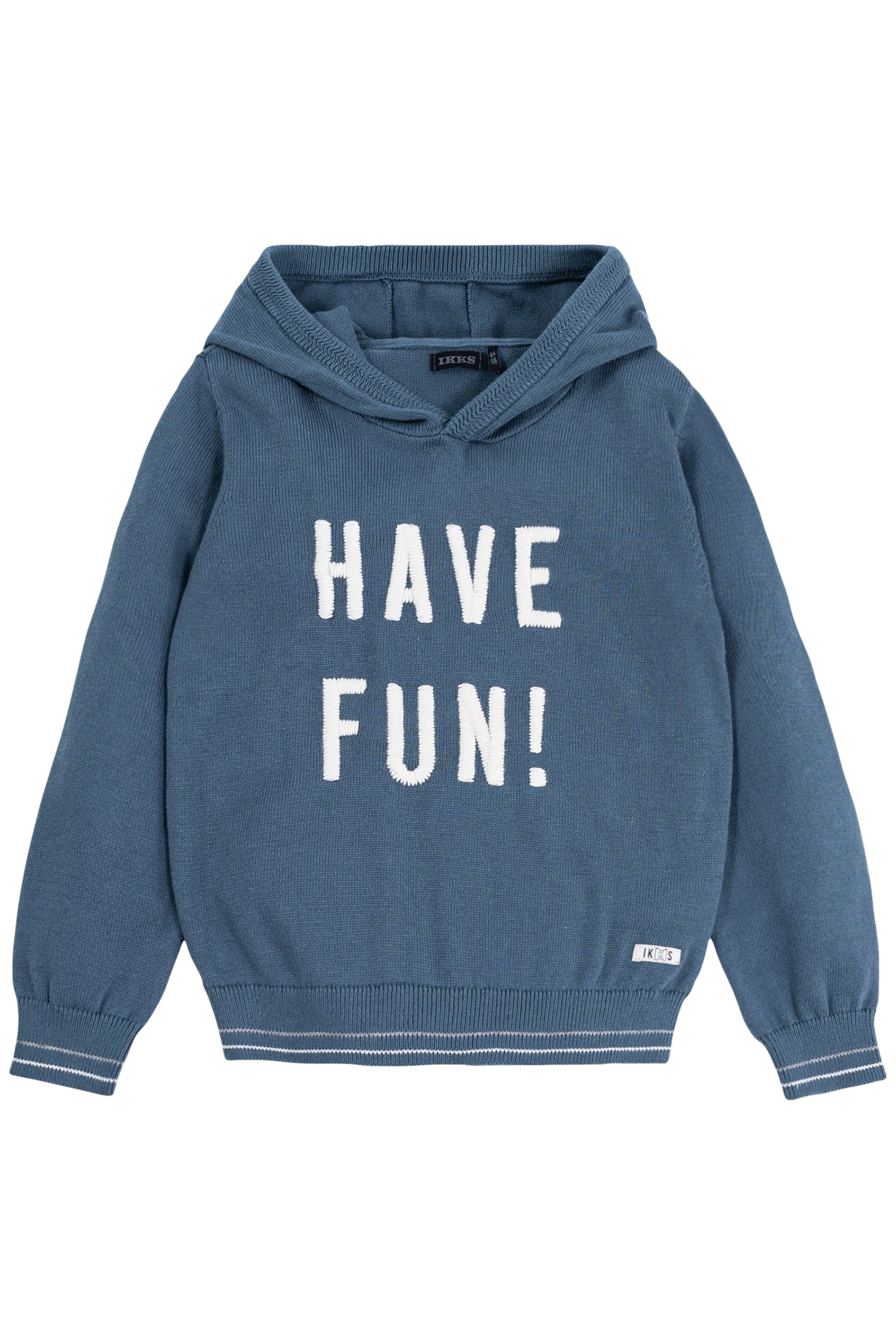 BOY'S BLUE KNITTED HOODIE WITH EMBROIDERED MESSAGE by IKKS