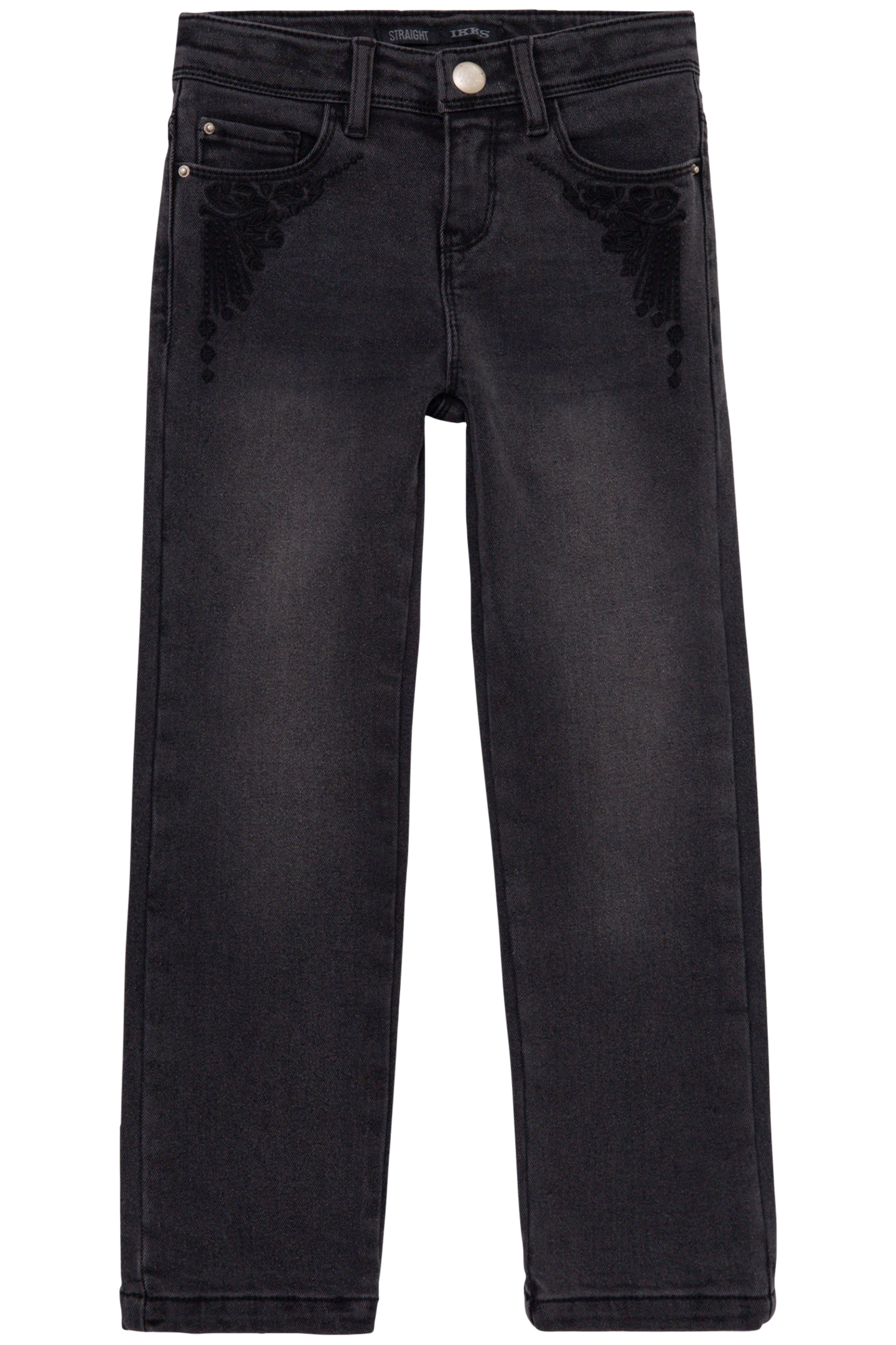 GIRLS' FADED GREY STRAIGHT JEANS WITH EMBROIDERED POCKETS 1