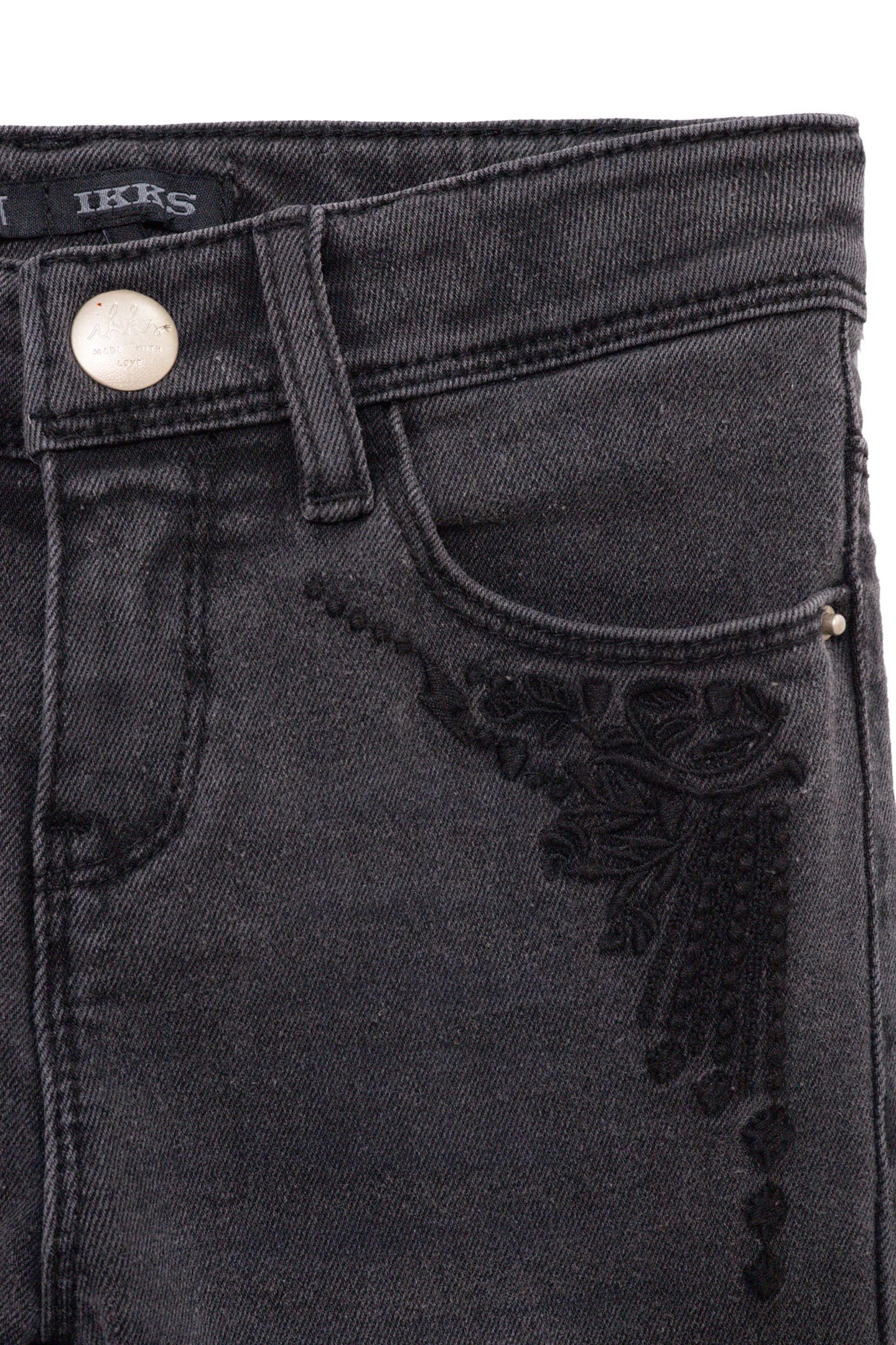 GIRLS' FADED GREY STRAIGHT JEANS WITH EMBROIDERED POCKETS 3