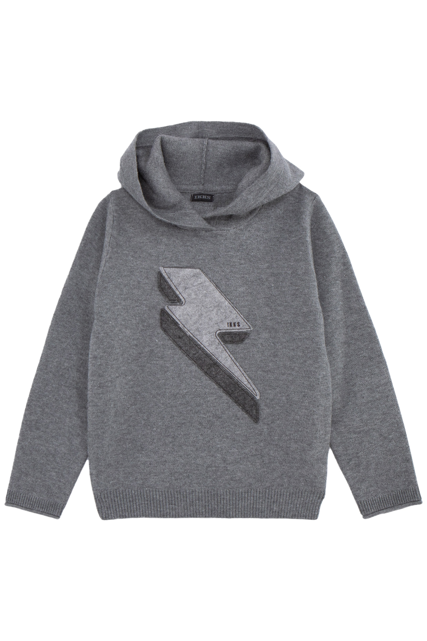 BOY’S GREY KNIT HOODIE WITH XL LIGHTNING BADGE 1