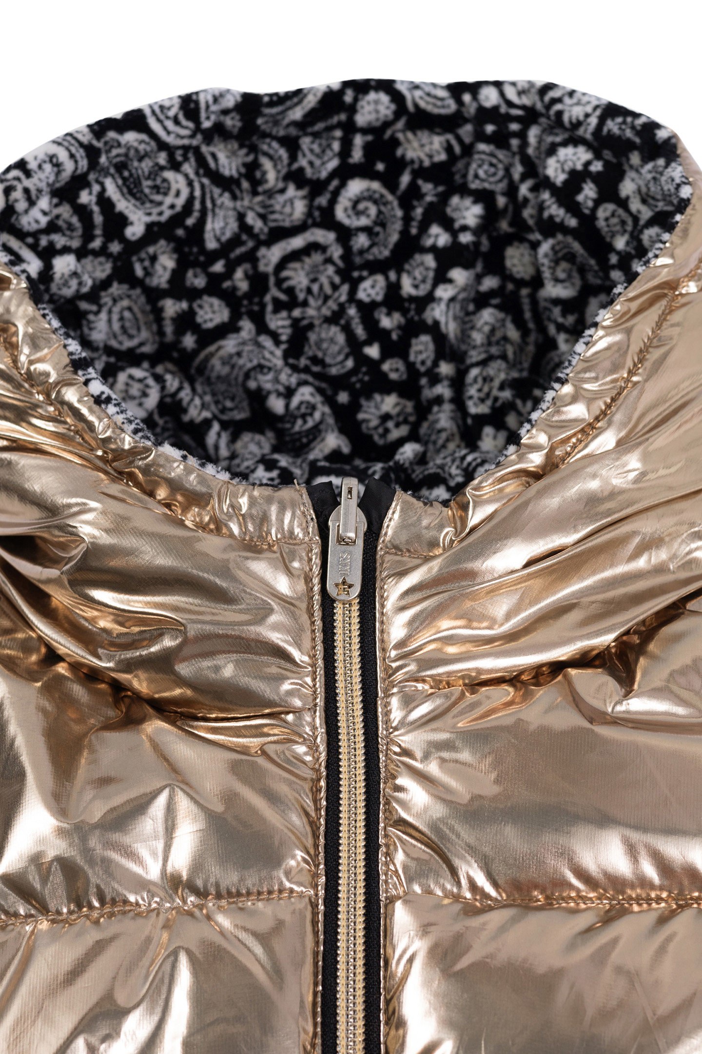 GIRL'S REVERSIBLE JACKET GOLD AND FLORAL PRINT VELVET 5