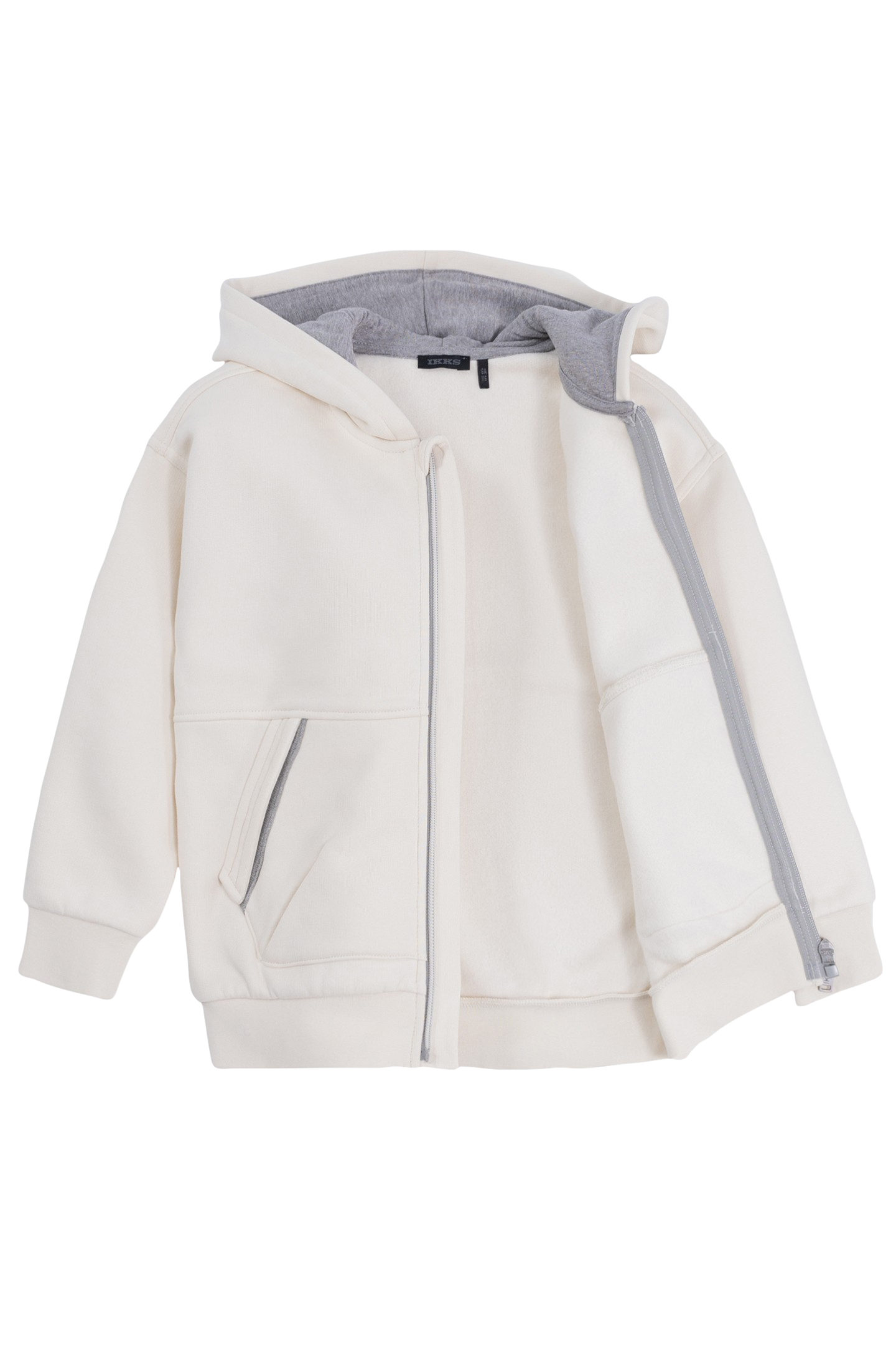 BOY'S ZIPPED ECRU CARDIGAN WITH GREY DETAILS 3