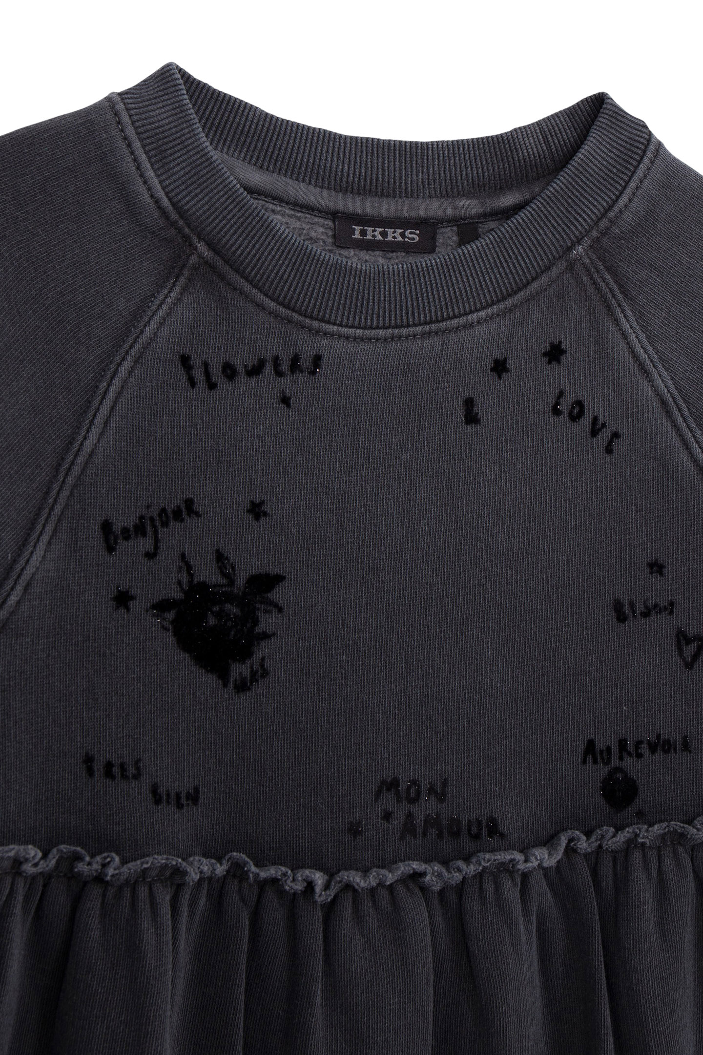 GIRL'S GREY ORGANIC COTTON VELVET SLOGANS SWEATSHIRT DRESS 3