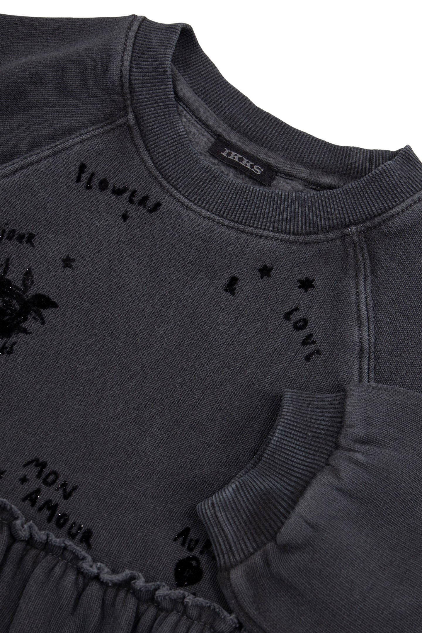 GIRL'S GREY ORGANIC COTTON VELVET SLOGANS SWEATSHIRT DRESS 5