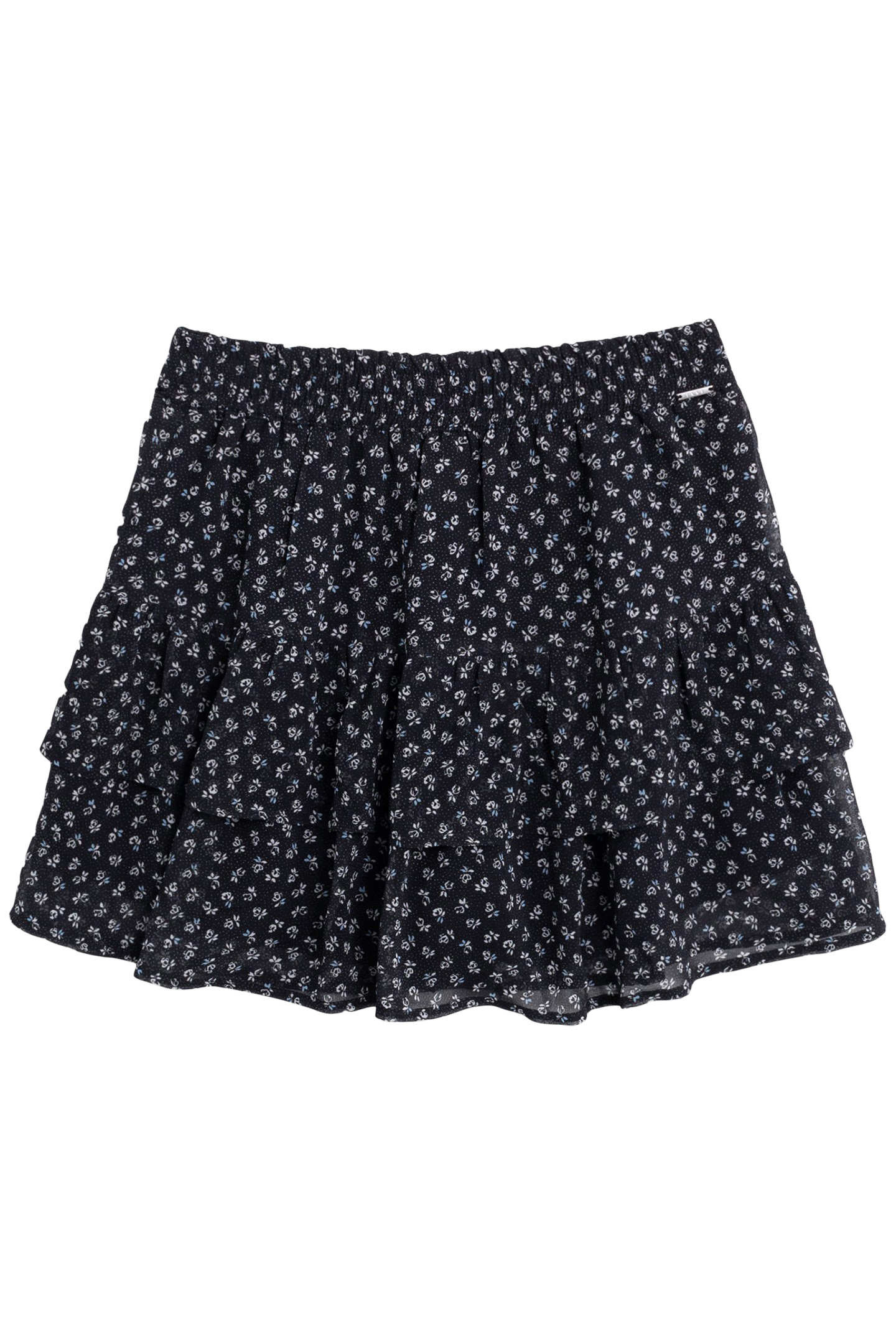 GIRL'S SHORT BLACK FLORAL-PRINT MICRO-POIS SKIRT 1